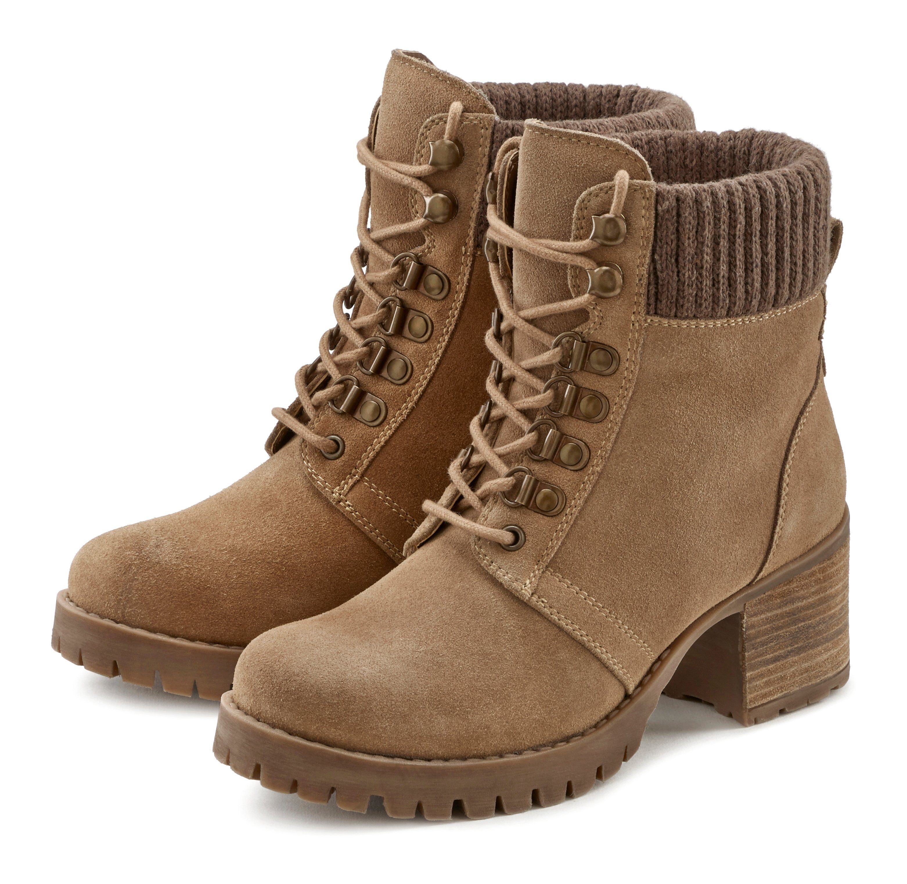 LASCANA Schnürstiefelette, High-Heel Boots, Winterstiefelette, Leder, Blockabsatz zum Schnüren