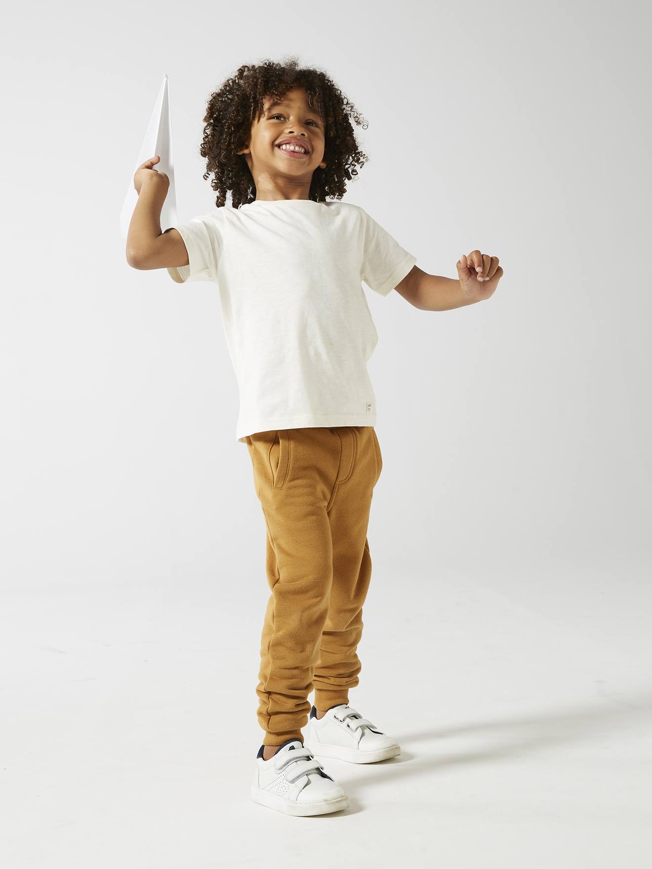 Pantalon jogging Basics garçon en molleton gris moyen chiné