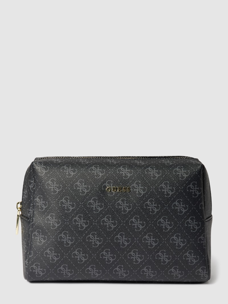 Kosmetiktasche mit Allover-Logo Modell 'LARGE TOP ZIP' in schwarz
