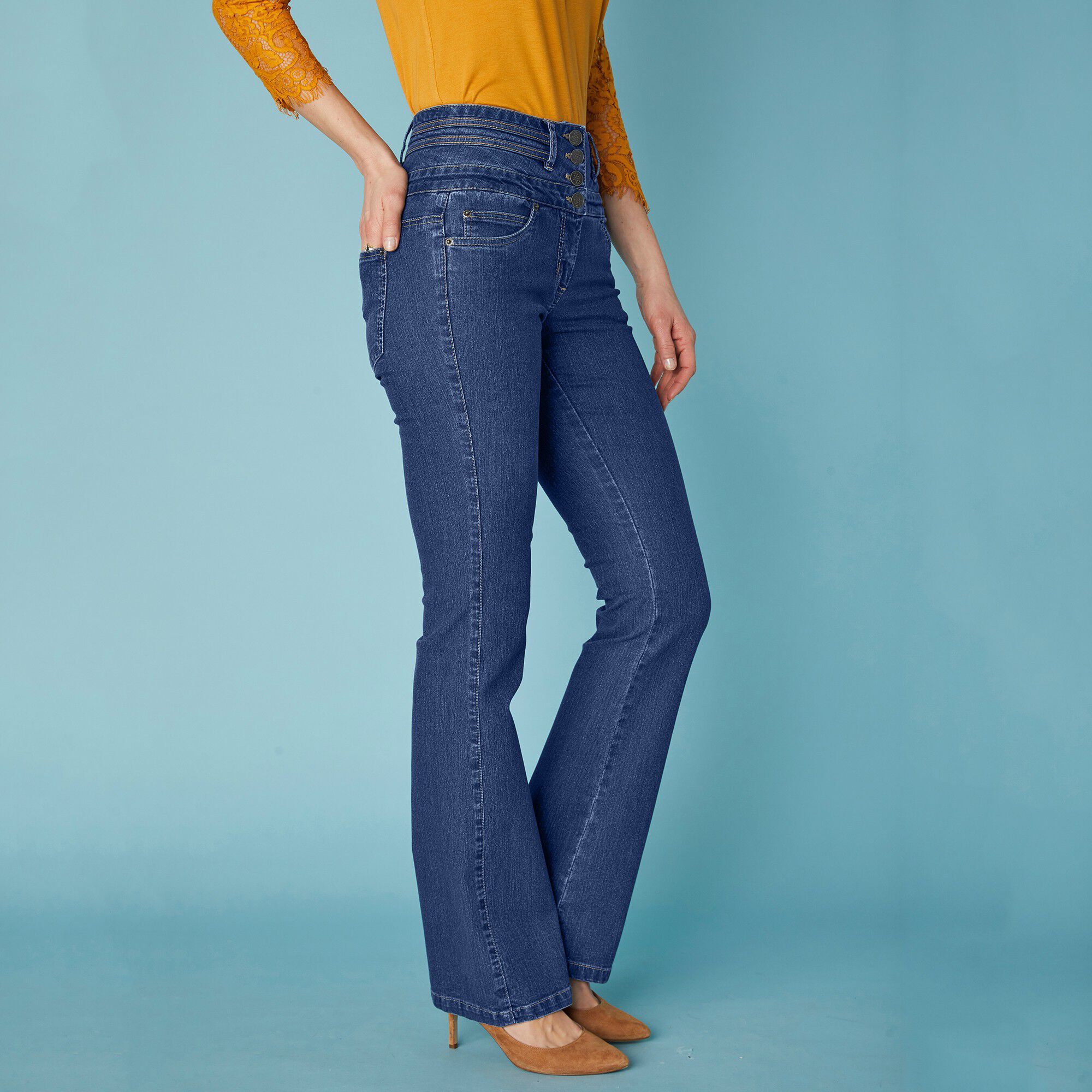 Jean coupe bootcut taille haute stretch