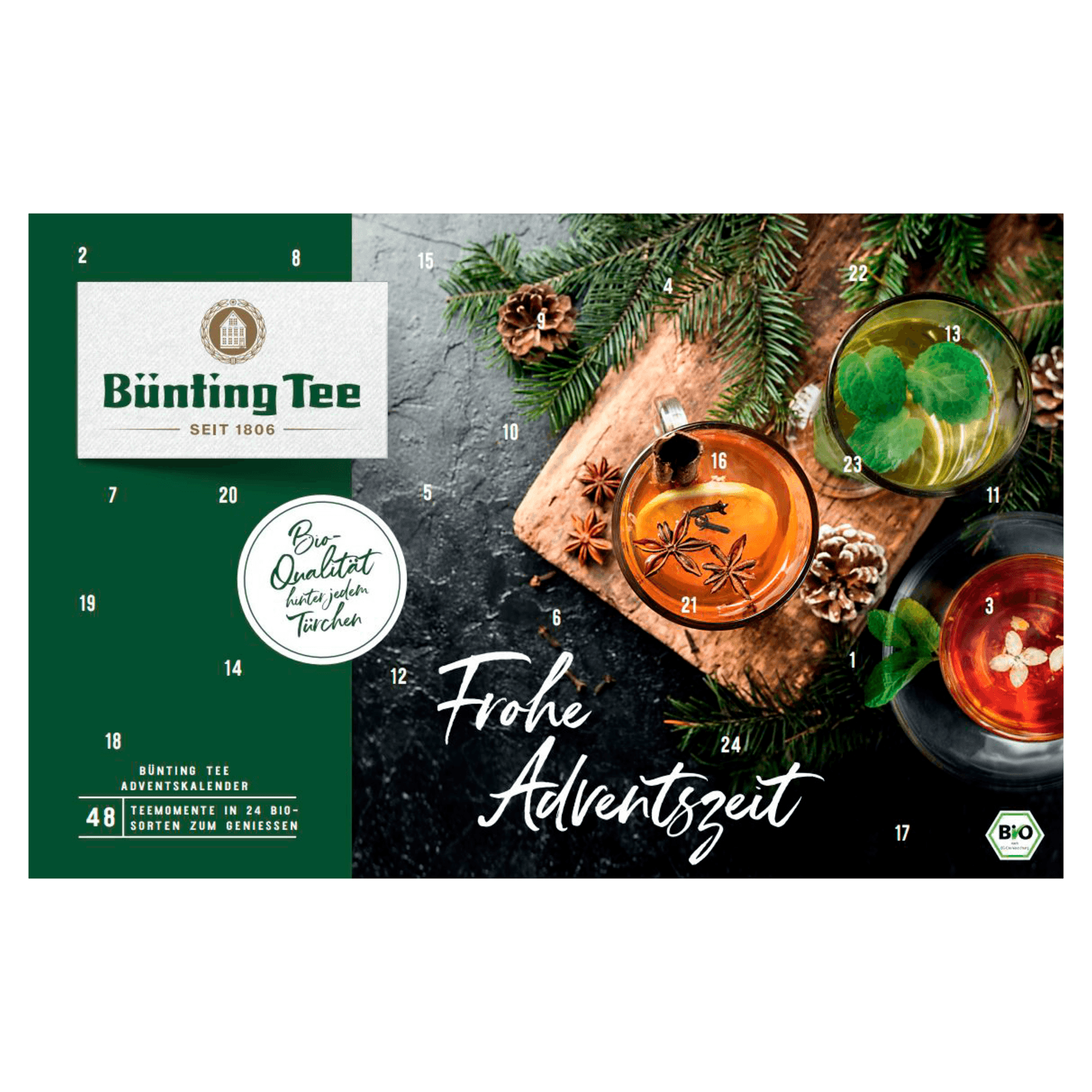 Bünting Tee Bio Adventskalender Frohe Adventszeit 102g, 48 Beutel
