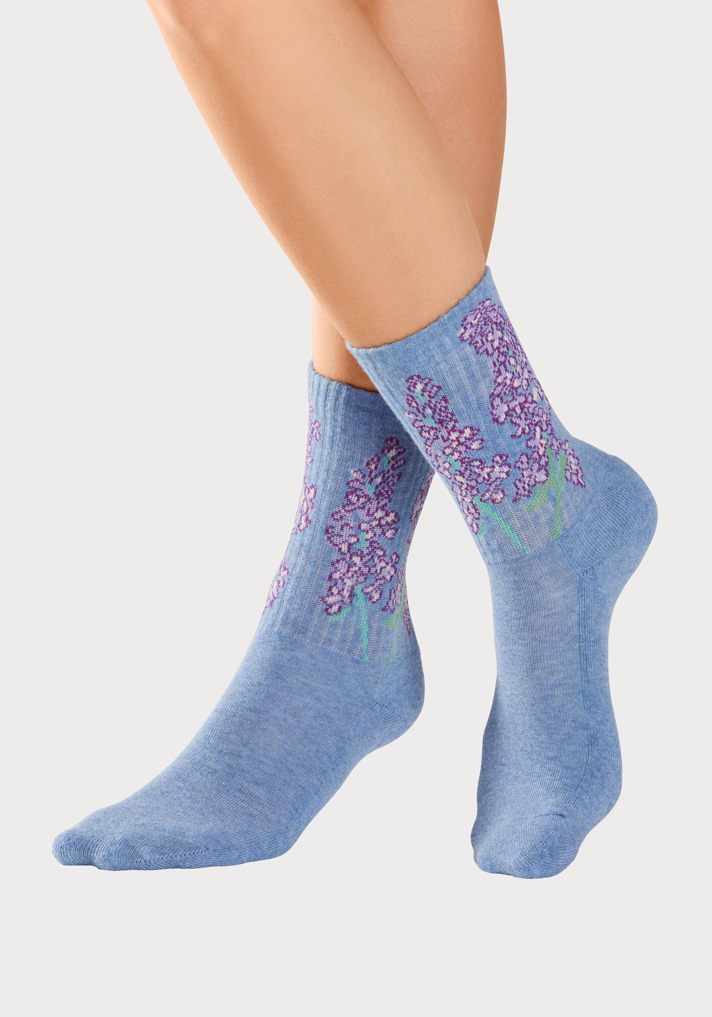LASCANA Basicsocken (Packung, 4-Paar) mit eingestrickten Blumen Motiven