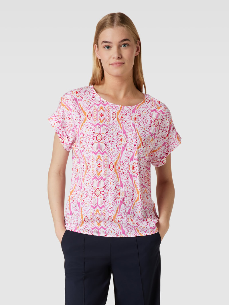 Blusenshirt aus reiner Viskose mit fixierten Armumschlägen in pink
