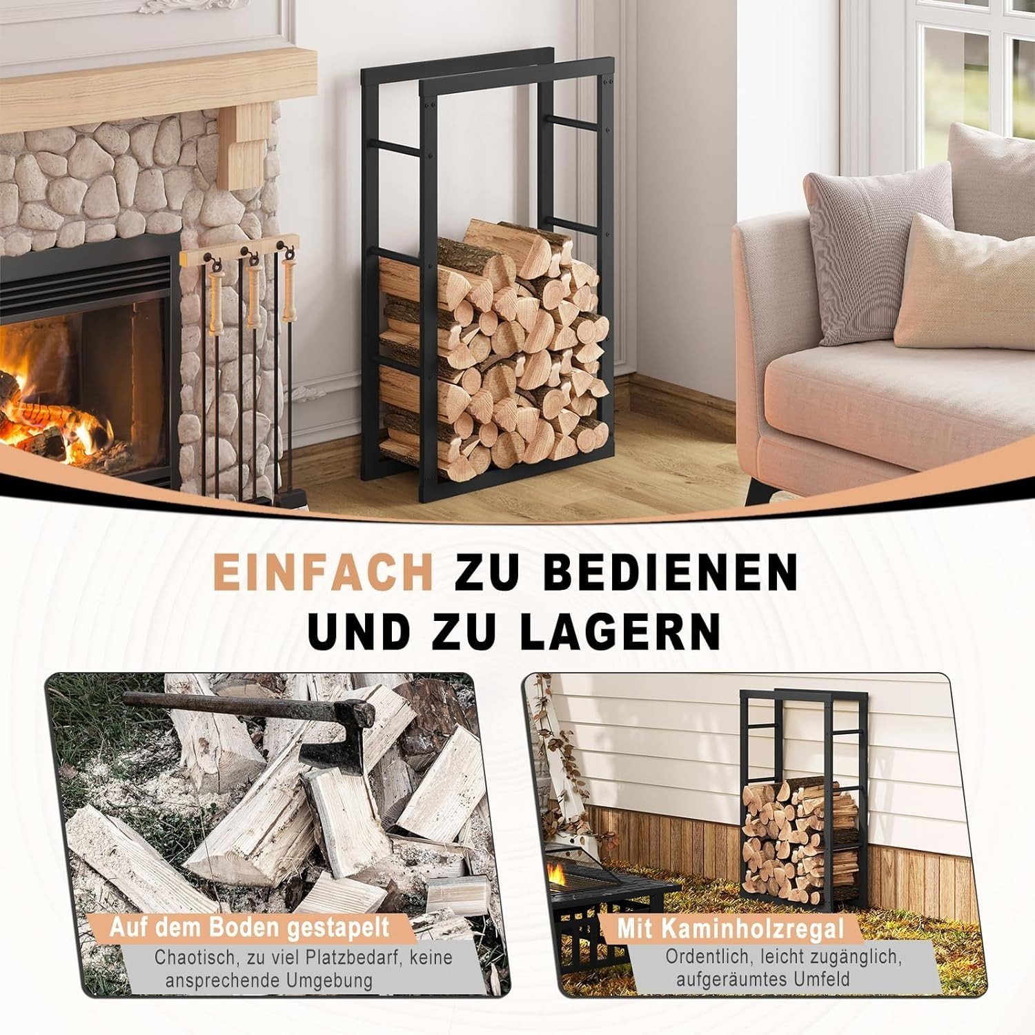 EUGAD Kaminholzregal, BxTxH:60x25x100 cm, (1-St), Innen Außen aus Metall für Kaminholz