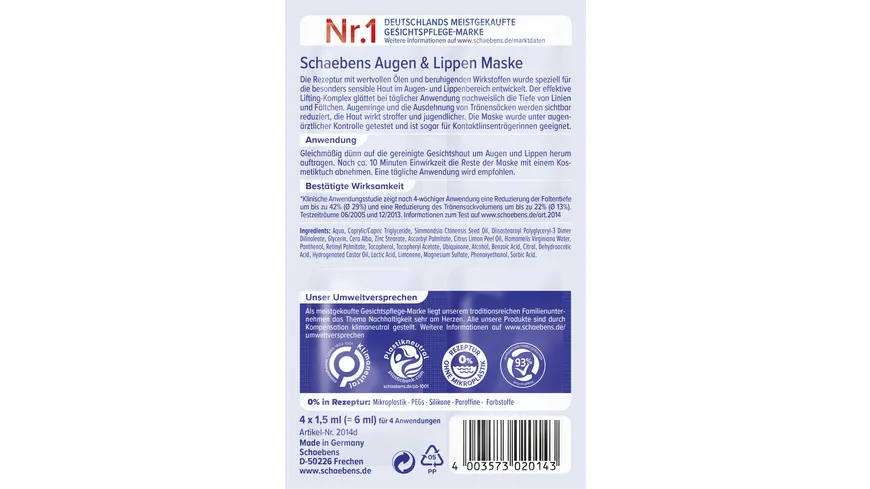 Schaebens Augen & Lippen Maske 6 ml
