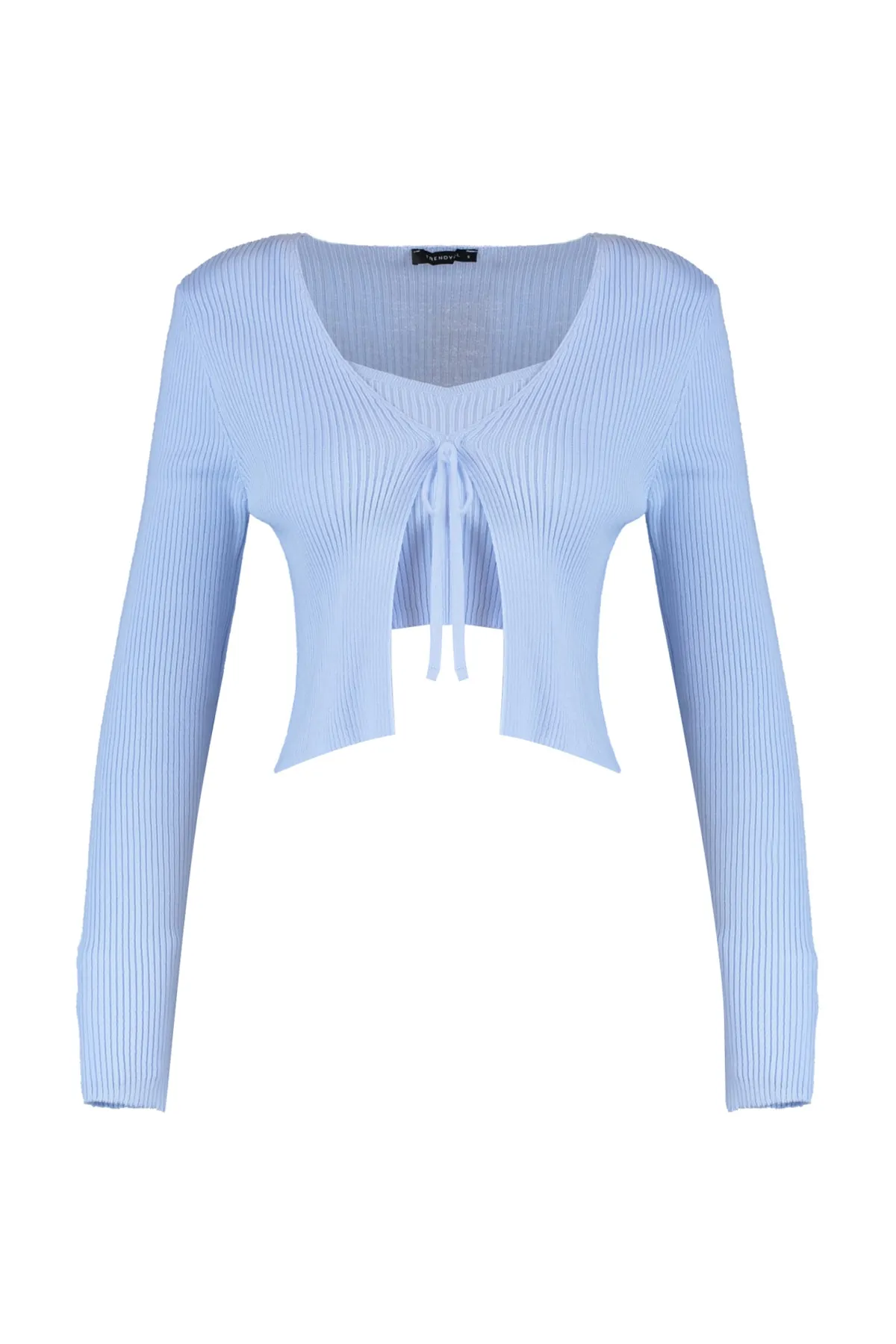 Trendyol Collection  Hellblaues Strickset mit Bluse und Cardigan zum Binden TWOSS21HI0002