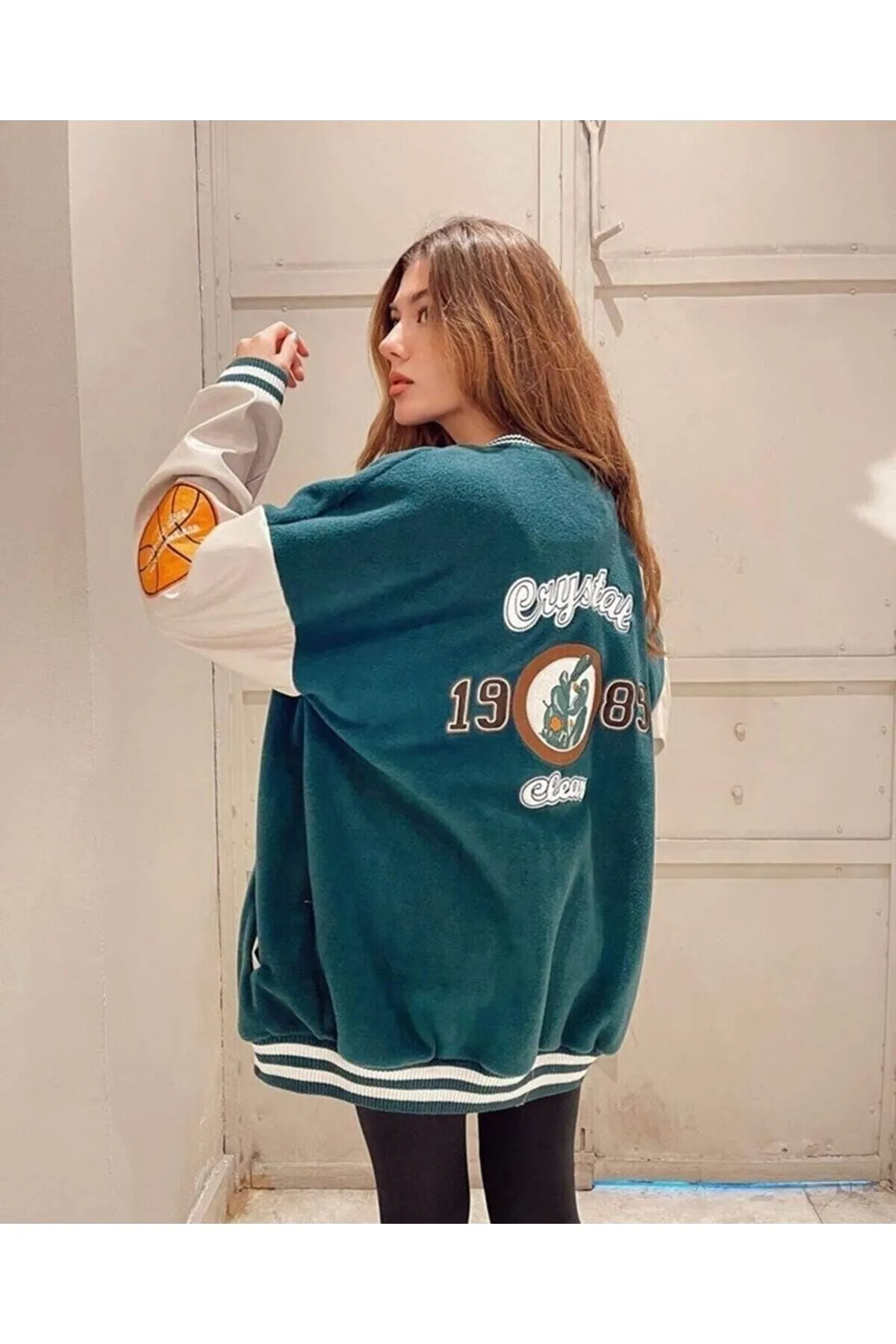 VOLT CLOTHİNG  Grüne Unisex-Collegejacke aus Fleece „Crystal 1989“ in Übergröße