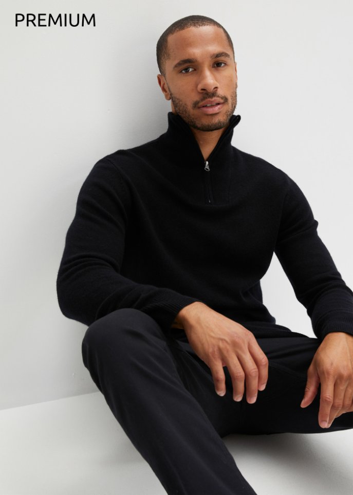 Premium Wollpullover mit Good Cashmere Standard®-Anteil, Troyerkragen