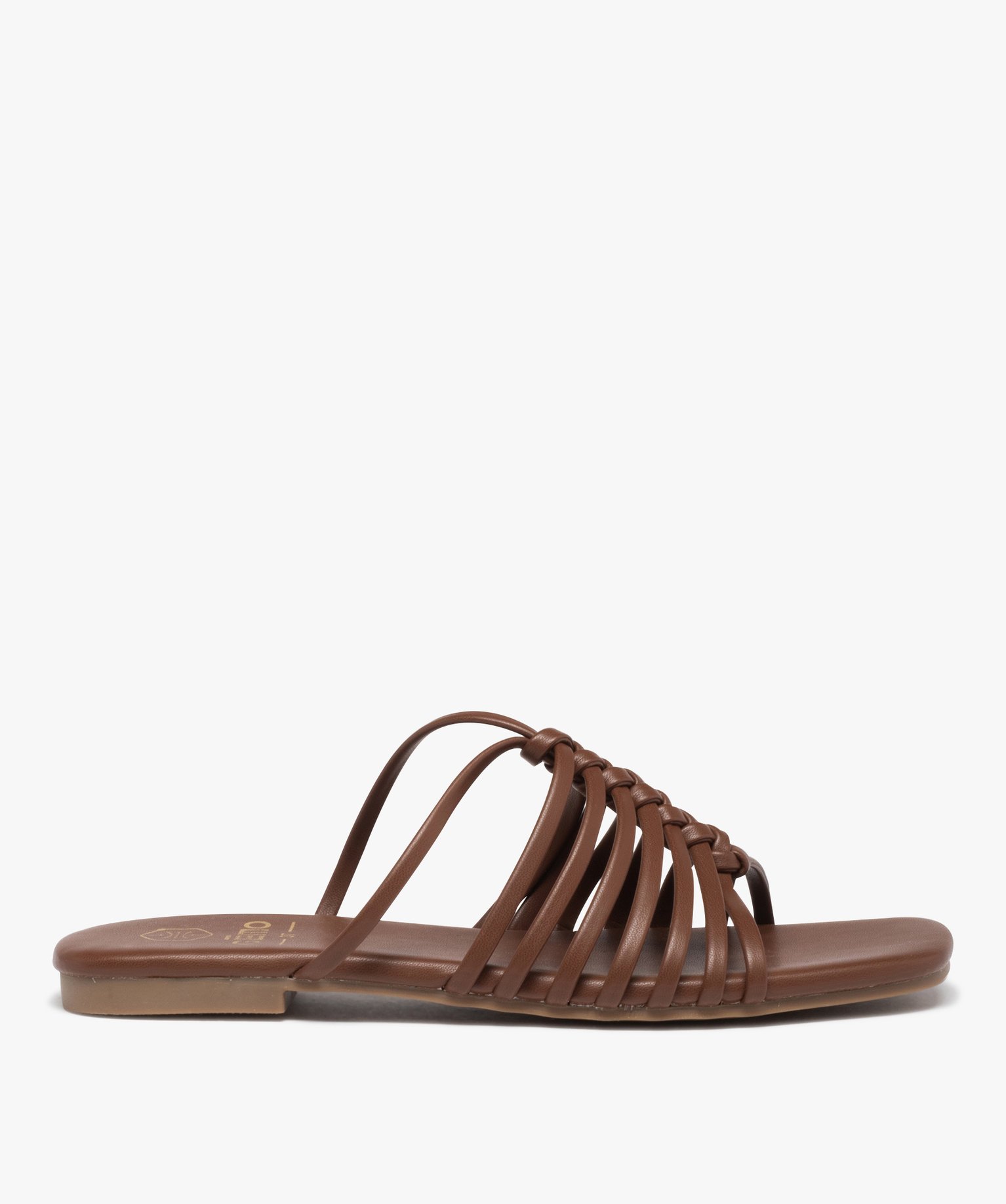 Mules femme à talon plat dessus à fines brides unies marron | GEMO