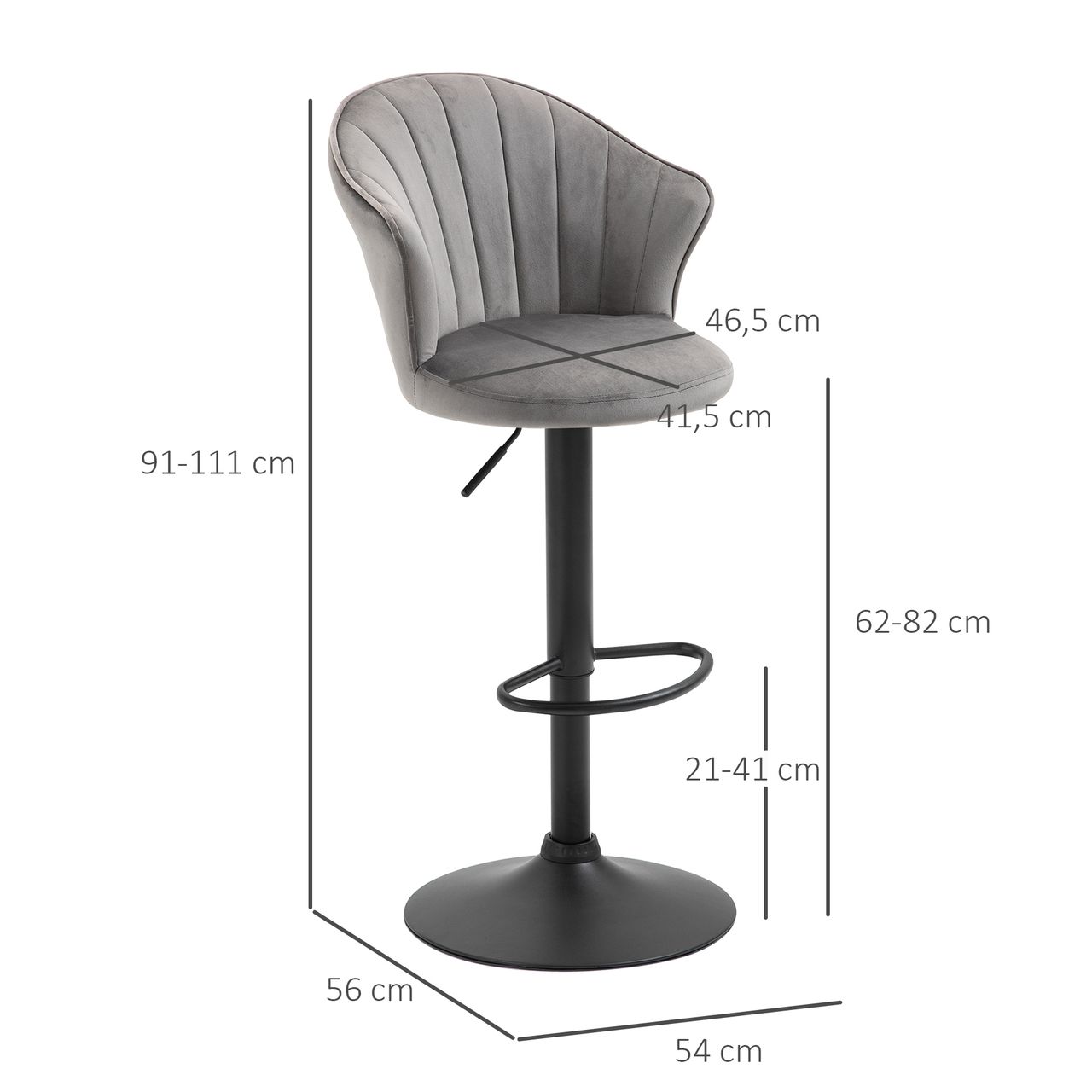 HOMCOM 2er-Set Barhocker Barstühle mit Lehne drehbar höhenverstellbar Grau