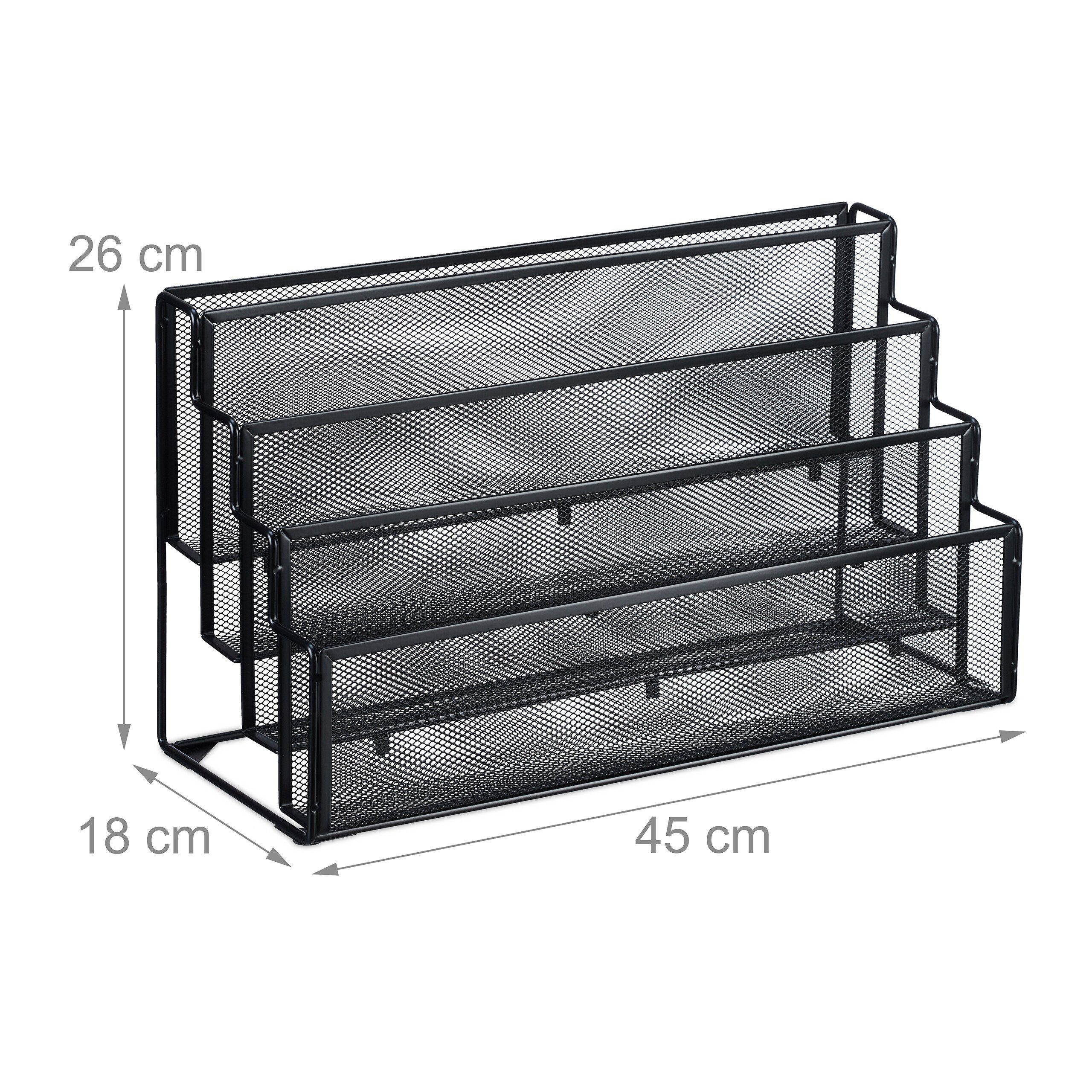 relaxdays Zeitungsständer Zeitschriftenhalter Metall 4 Fächer, Schwarz
