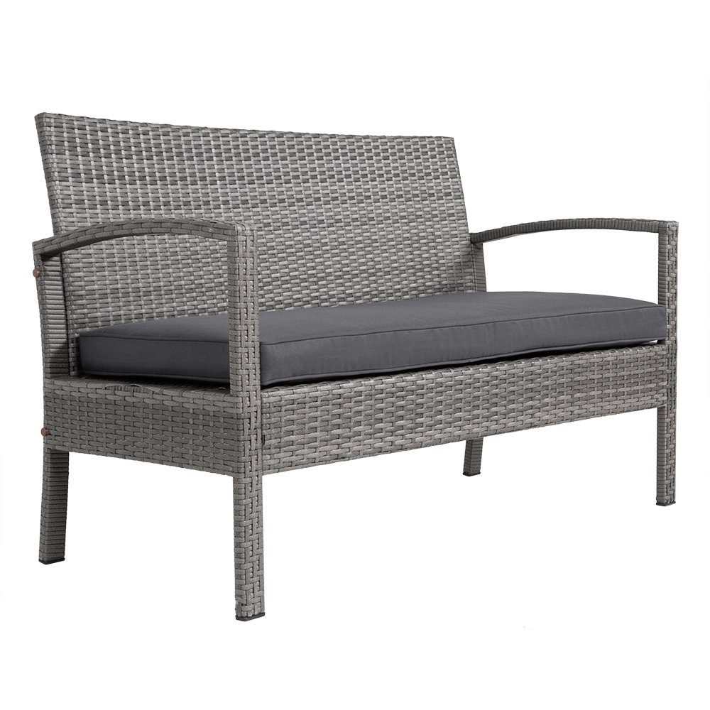 Casaria Balkonset, Polyrattan 5cm Auflagen 5mm Sicherheitsglasplatte 7tlg Wetterfest Grau