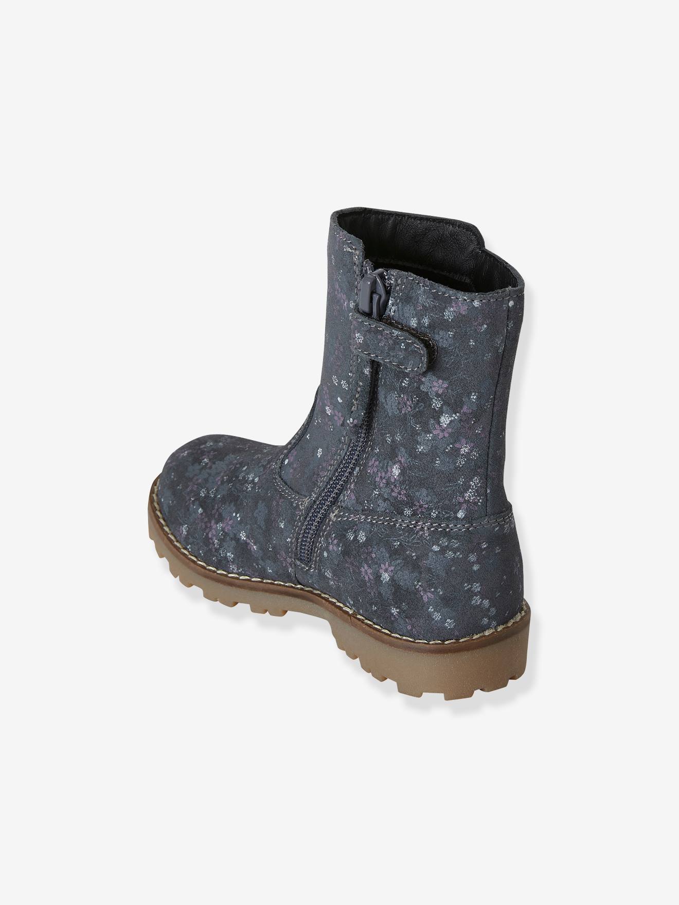 Bottes en cuir fille collection maternelle gris imprimé fleurs