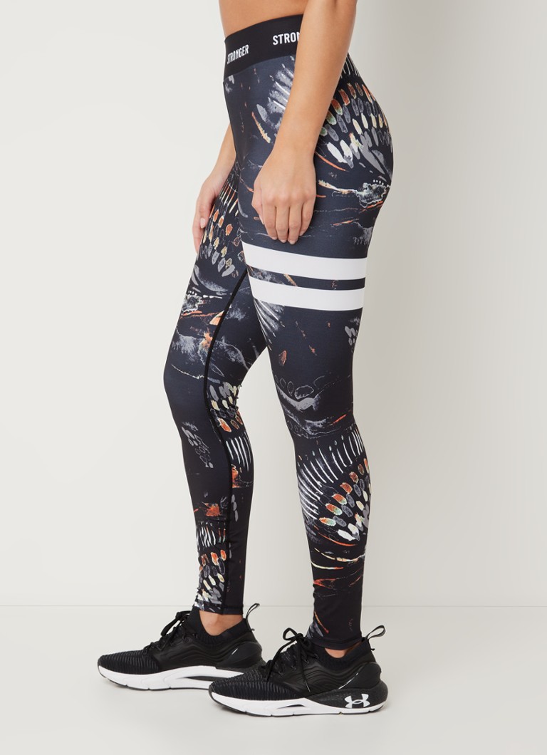 STRONGER Voodoo legginsy sportowe z wysokim stanem i nadrukiem
