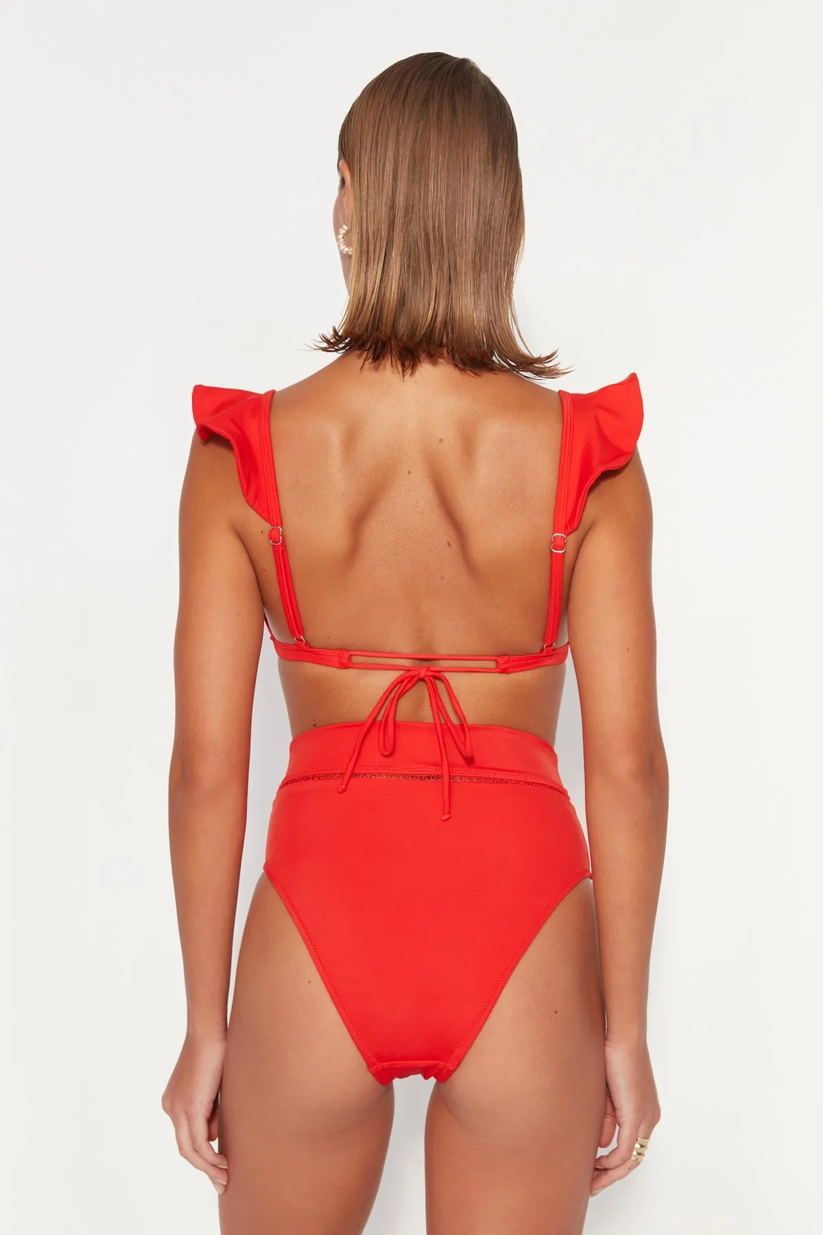 Trendyol Collection  Bikinihose mit hoher Taille und normalem Beinausschnitt und roten Streifen. Accessoires TBESS22BA0027