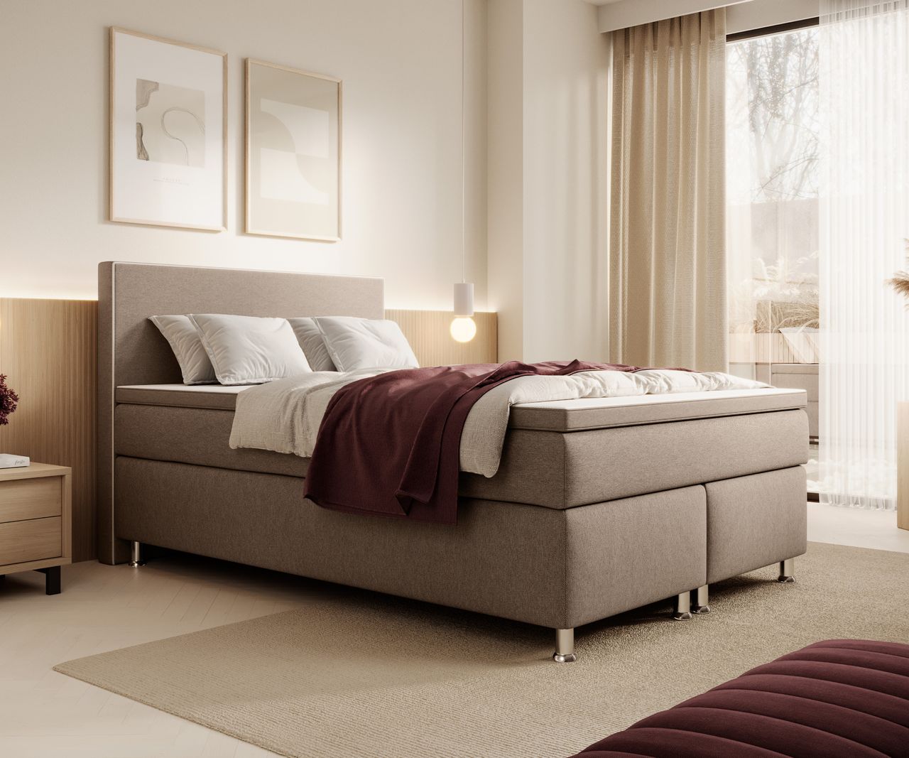 IHG Boxspringbett Gent 140x200 cm Webstoff Silbergrau