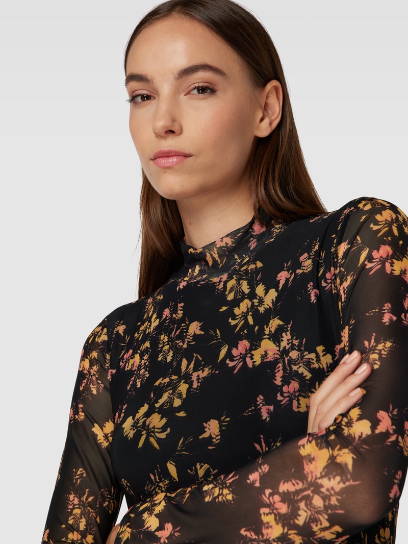 Midikleid mit floralem Muster Modell 'Nasuse' in schwarz