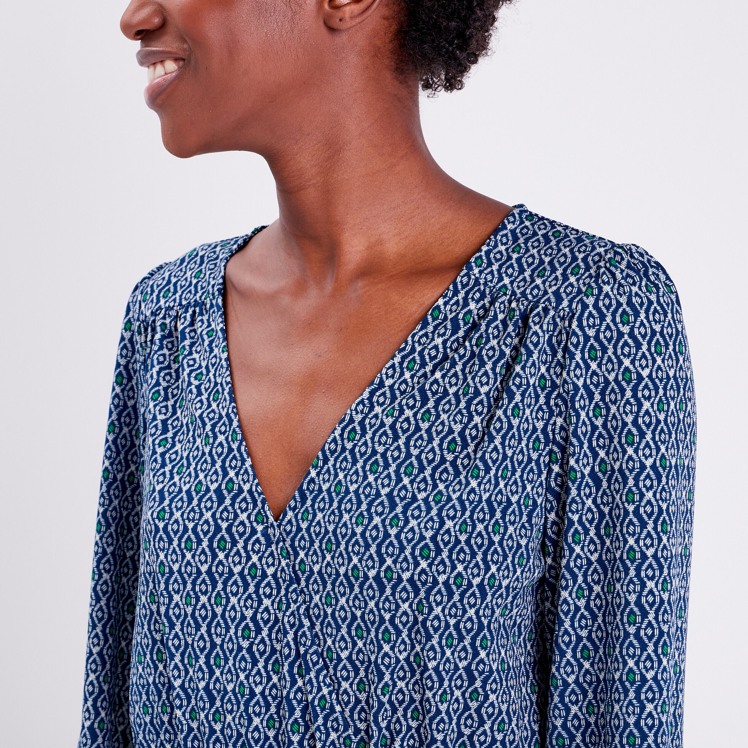 Robe évasée col cache-coeur bleu foncé femme | Cache Cache