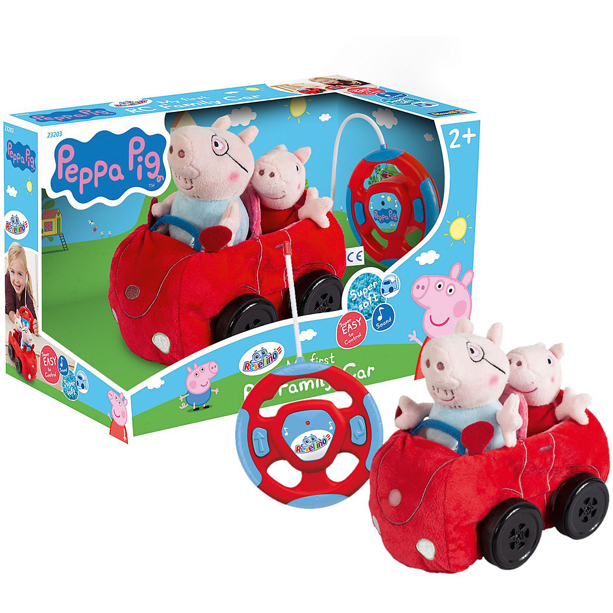 Mein erstes RC Auto Peppa Pig ferngesteuert, Revellino Plüsch Fahrzeug für Kinder ab 2 Jahren, 23 cm