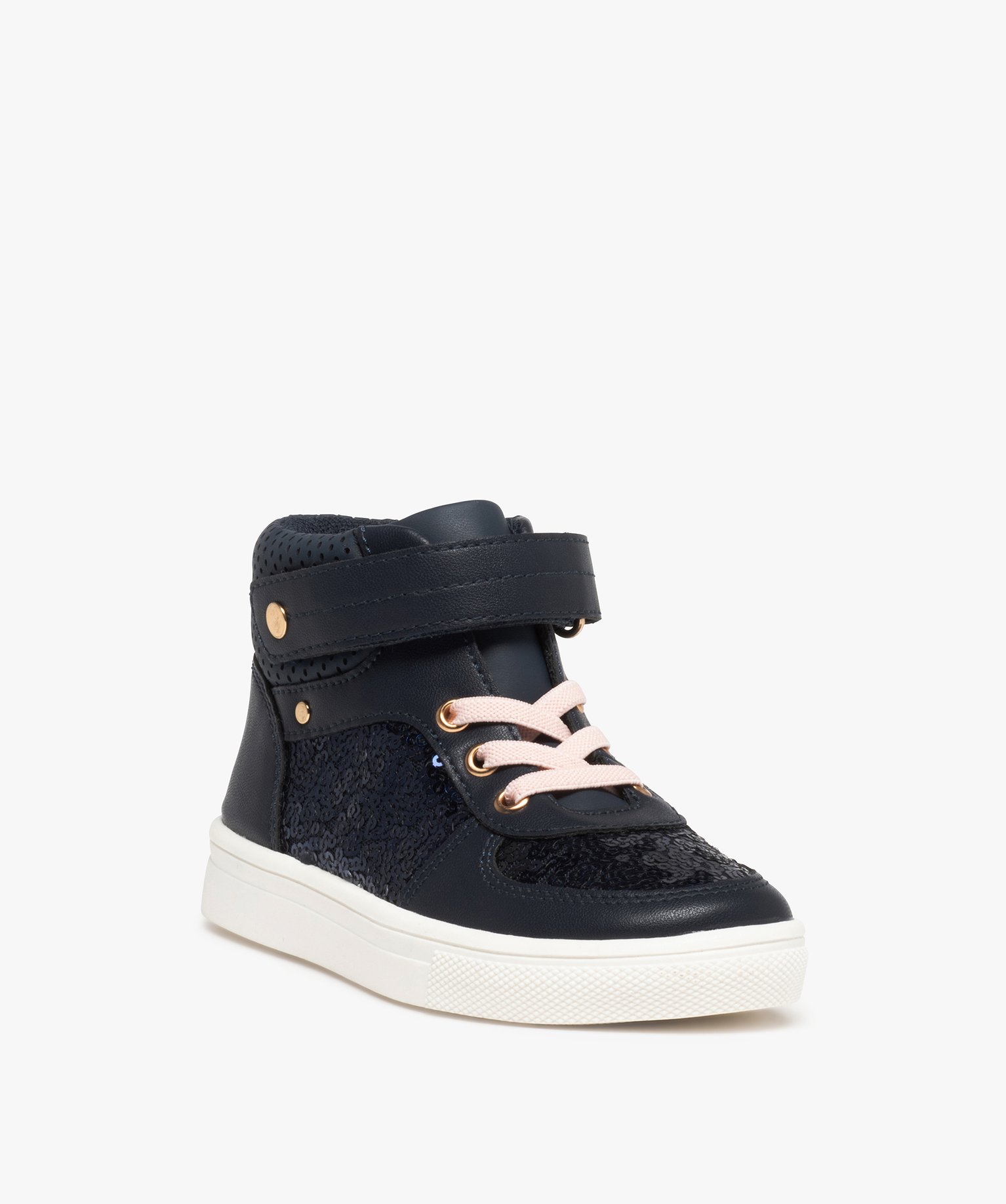 Baskets fille semi-montantes unies à sequins marine | GEMO