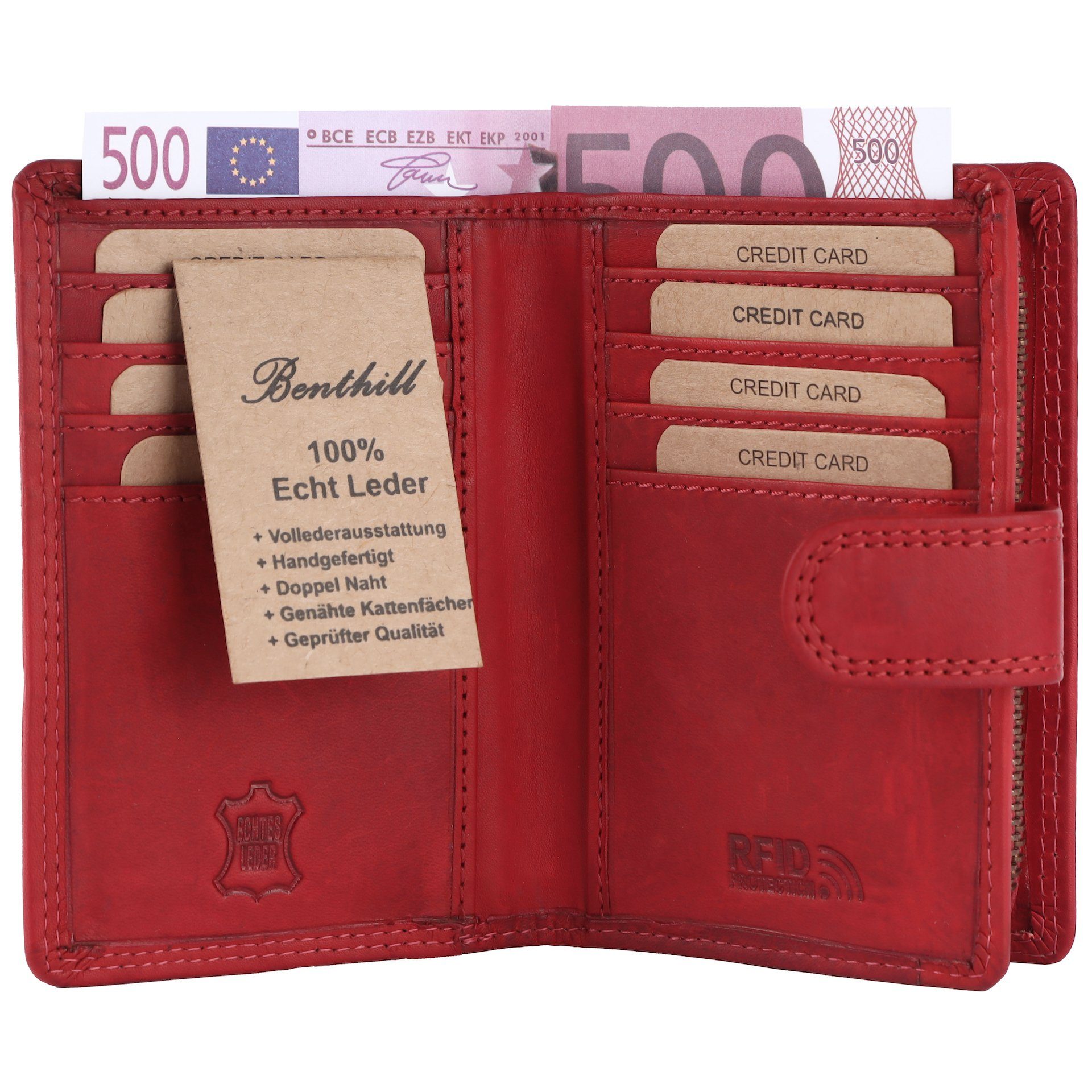 Benthill Geldbörse Damen Klein Echt Leder RFID Kleines Portemonnaie Vintage Kompakt, RFID-Schutz Kartenfächer Münzfach Reißverschlussfach