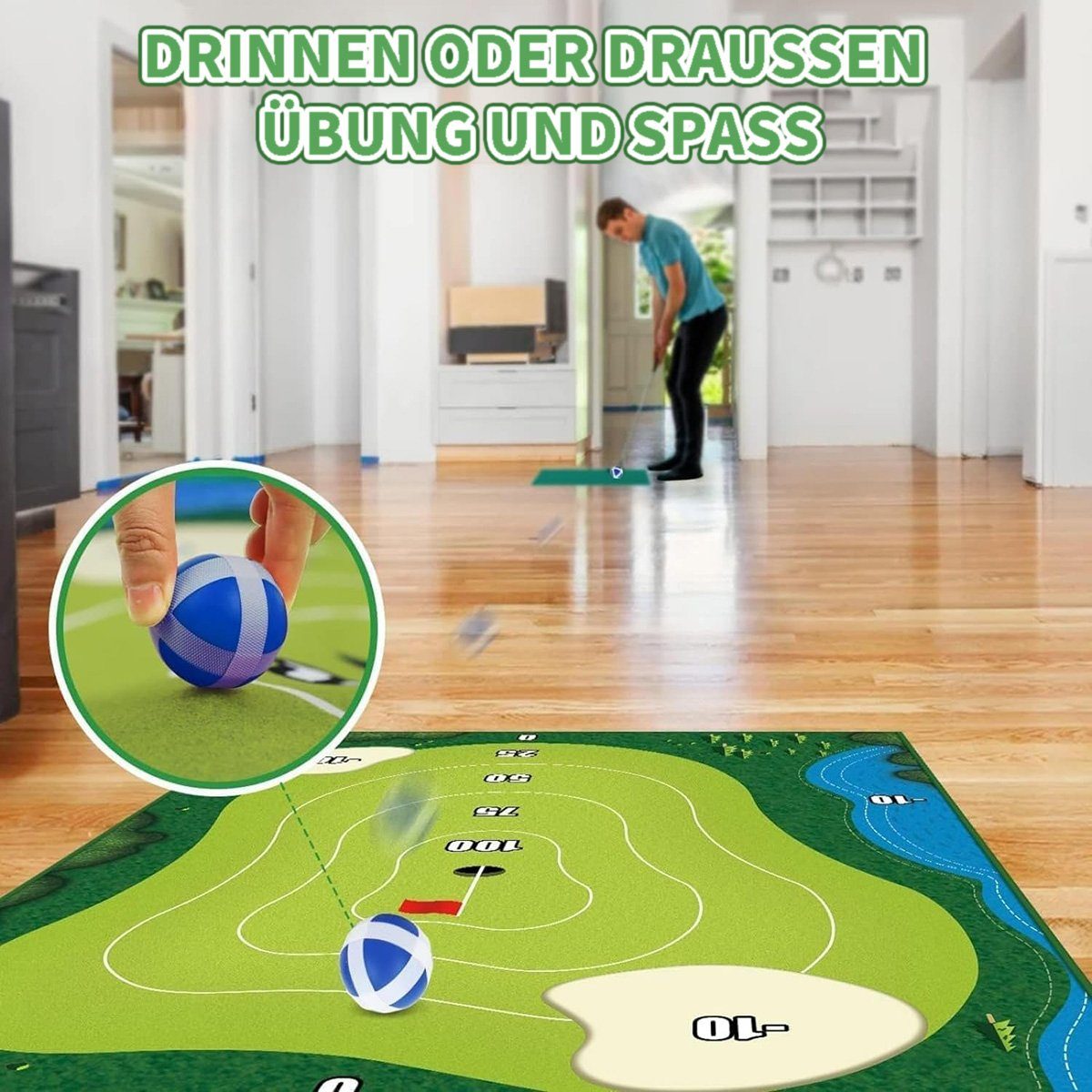 götäzer Golf-Abschlagmatte Lässiges Golfspielmatten-Set (Golfzubehör für Erwachsene und Kinder) (1-St), Grün, Klettverschluss, Spieltrainingshilfe – Herren (150 cm x 80 cm)
