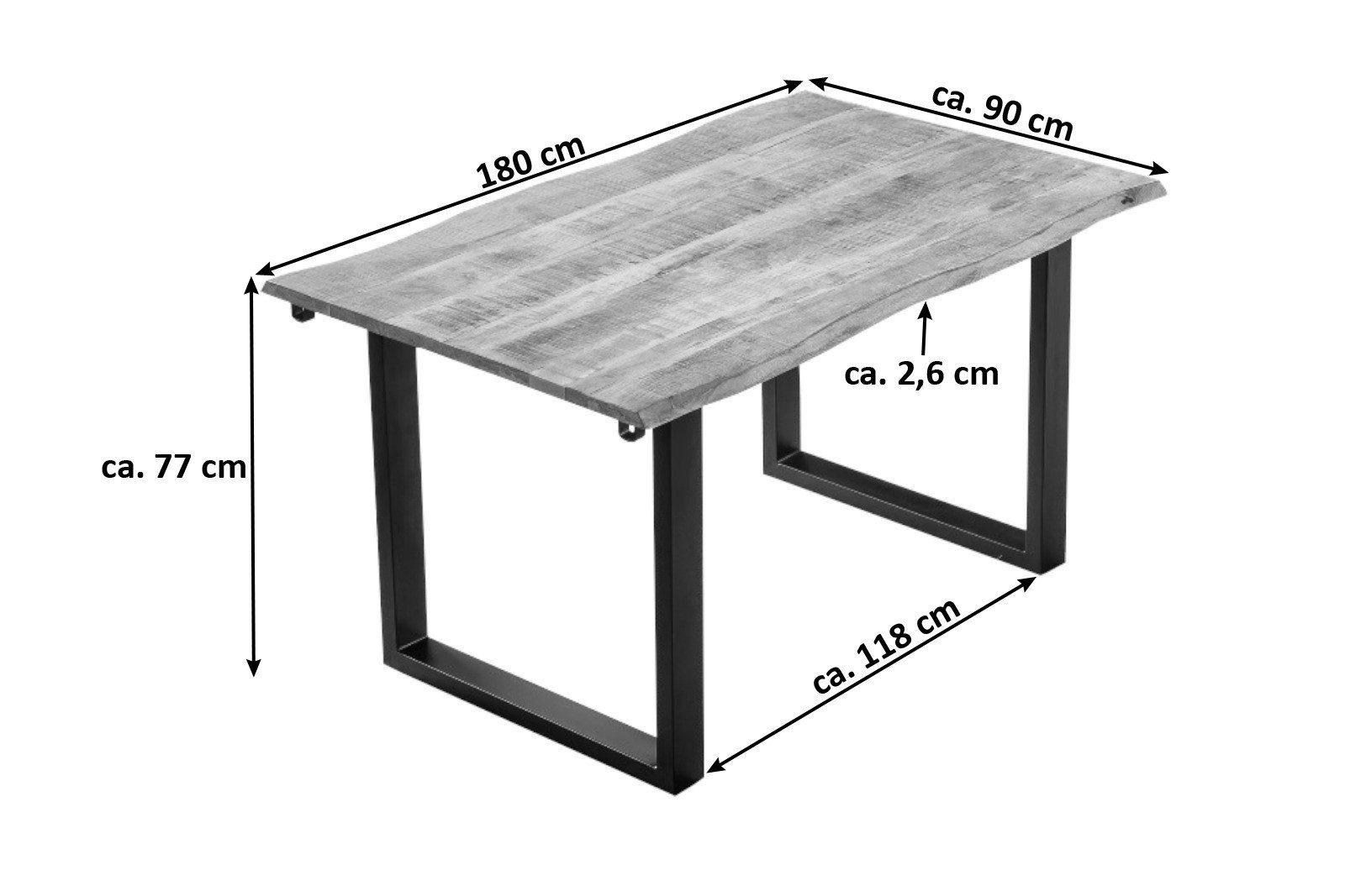 Junado® Baumkantentisch Noar, Mango Massivholz, naturfarben, natürliche Baumkante, 2 Ansteckplatten