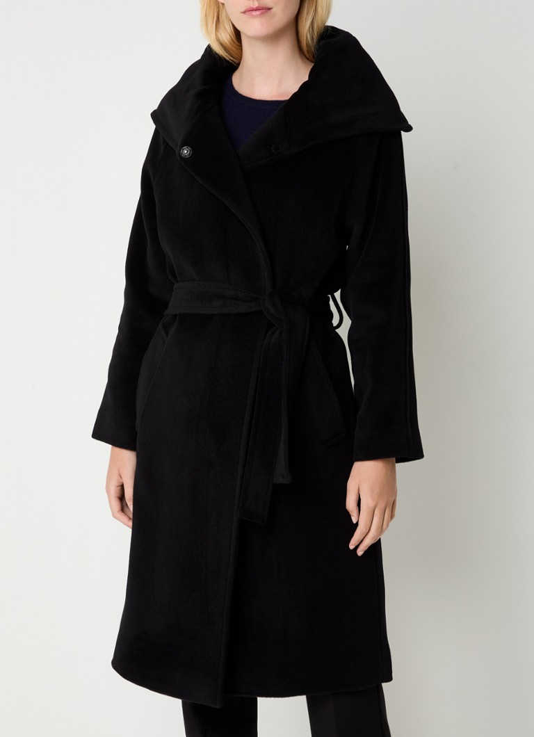 Gerard Darel Lais mantel van scheerwol met capuchon en strikceintuur