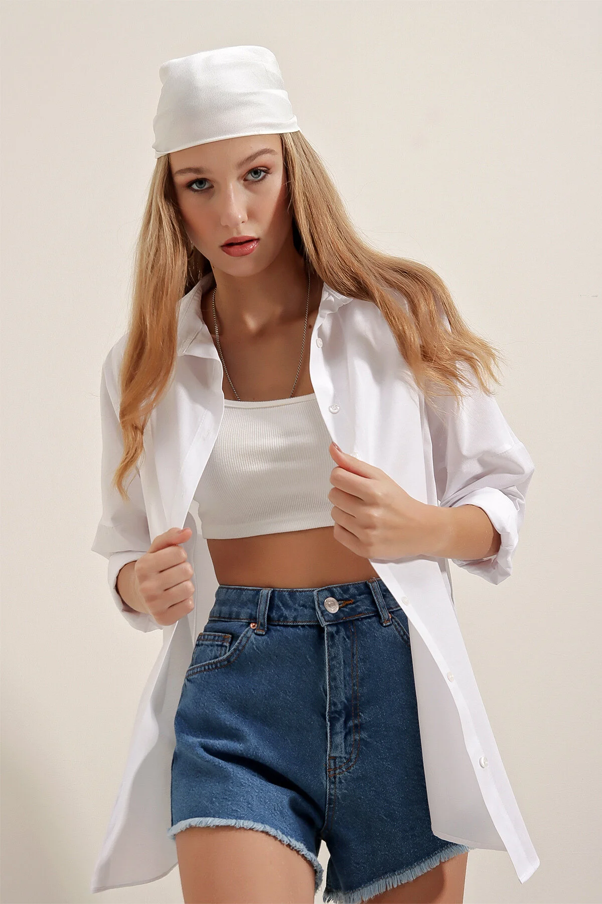 Bigdart  3900 Oversize-Lang-Basic-Hemd – Weiß