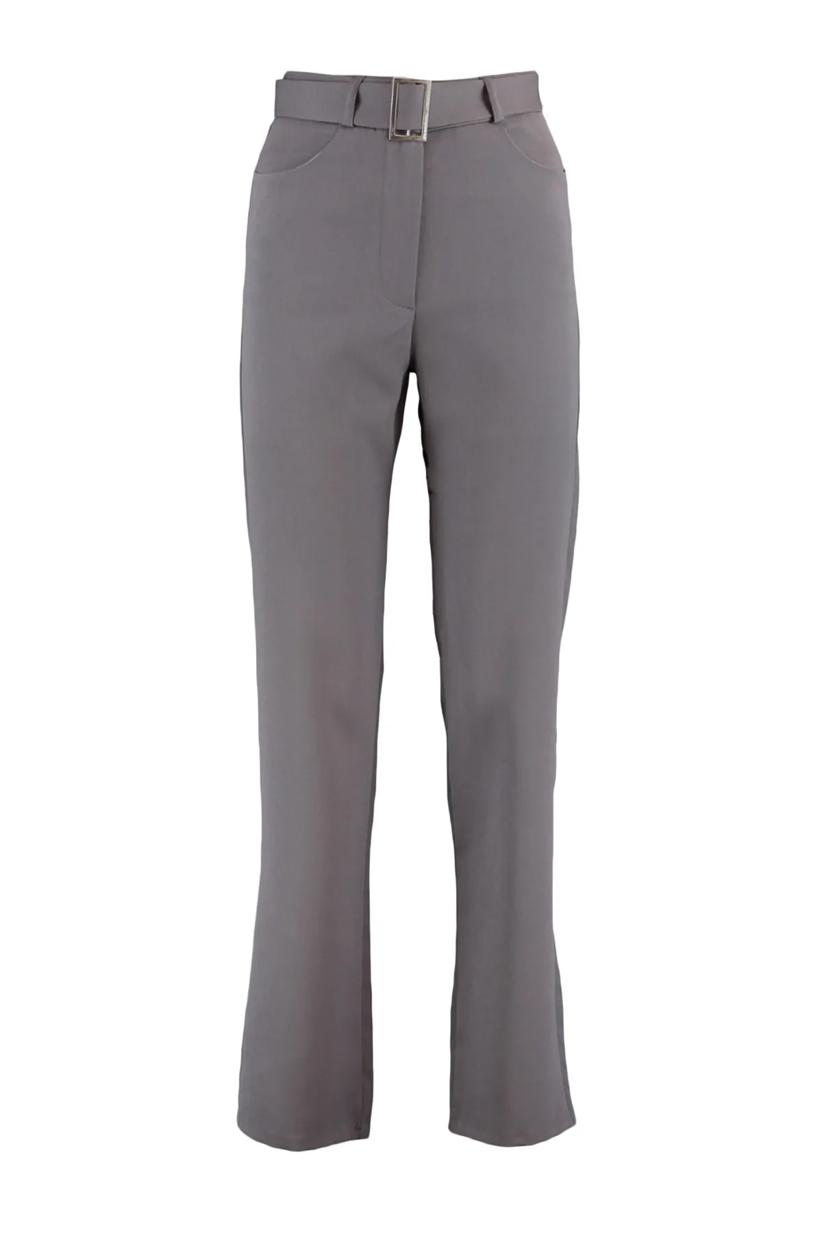 Trendyol Collection  Anthrazitfarbene, gerade geschnittene Webhose mit Gürtel TWOSS21PL0104