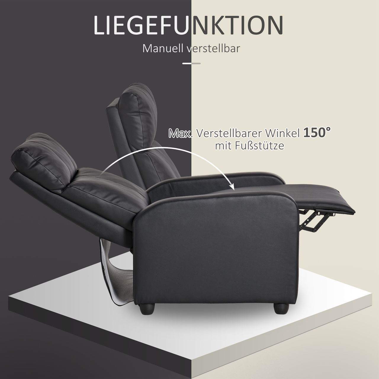 HOMCOM Relaxsessel Ruhesessel Fernsehsessel Sessel mit Liegefunktion Kunstleder (Schwarz)