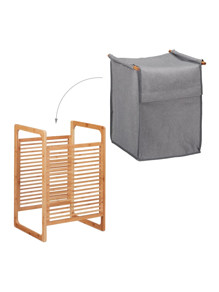 relaxdays Wäschekorb in Natur/Grau - (B)40 x (H)60 x (T)35 cm günstig kaufen onesize