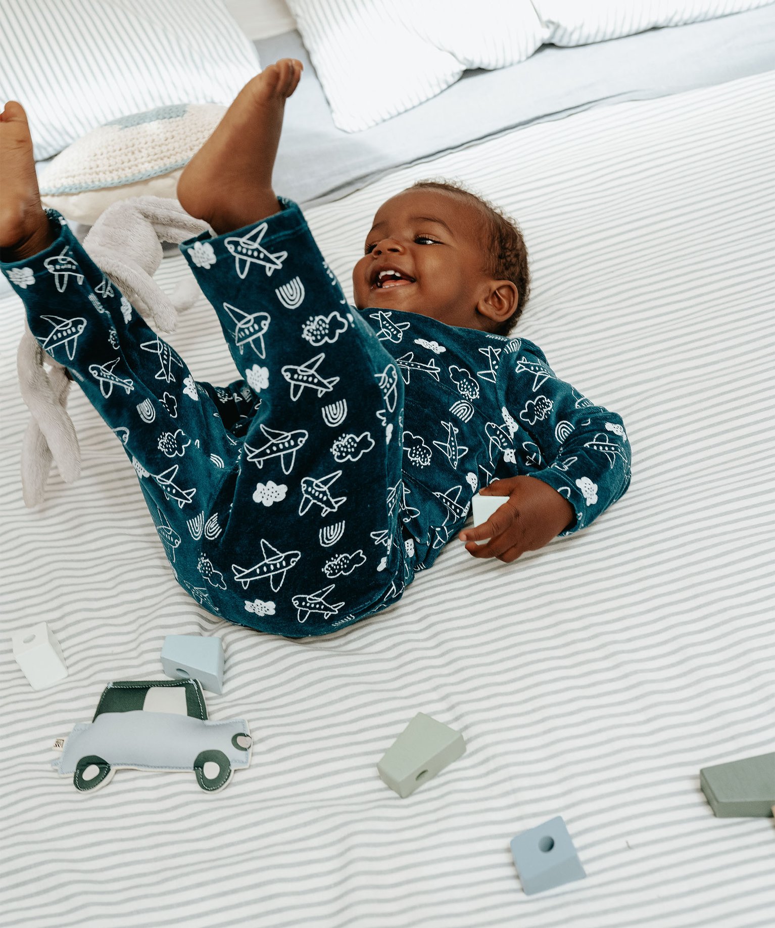 Pyjama en velours imprimé avion bébé bleu | GEMO
