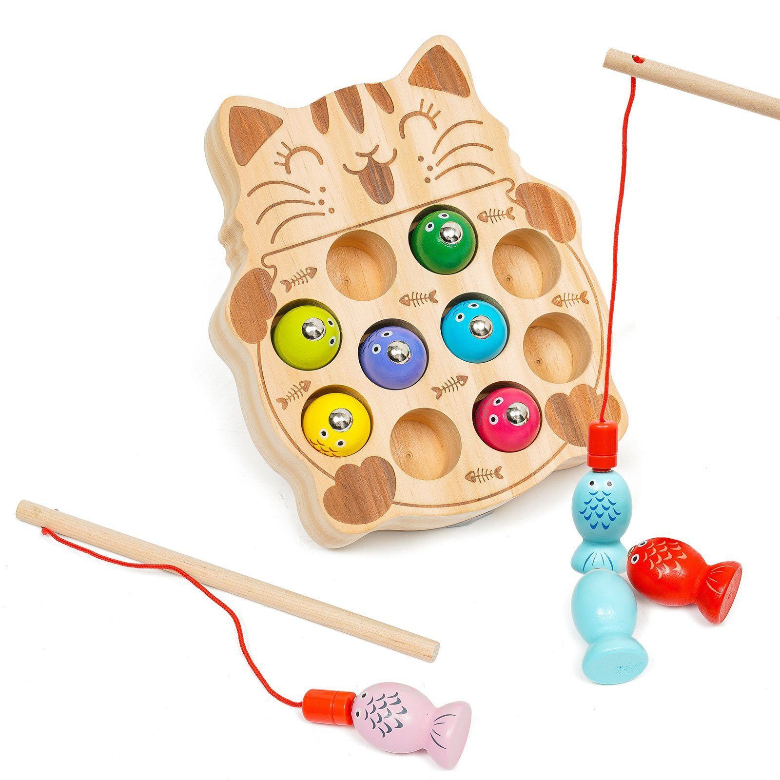 Wenta Lernspielzeug Magnetische Angelspiel Holz Fischspielzeug (Montessori Motorik Spielzeug Lernspielzeug), Geschenk für Kinder Mädchen Jungen ab 1 2 3 4 5 Jahre
