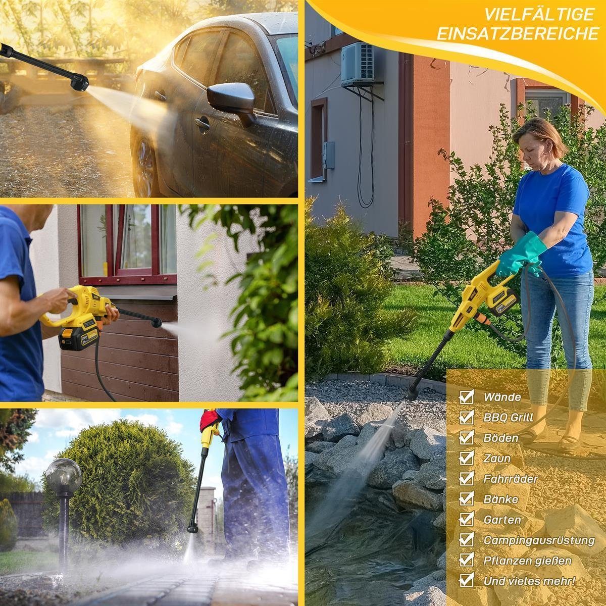 IMOUMLIVE Akku-Hochdruckreiniger Kabelloser Akku-Hochdruckreiniger 950 PSI, 6-in1 Düse, 21V, 3Ah 55Wh, Druck max: 65,5 bar, Fördermenge max: 120 l/h