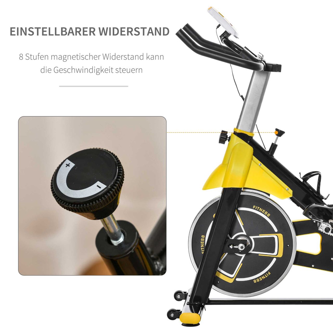 HOMCOM Fahrradtrainer höhenverstellbar Rollentrainer Stahl ABS Gelb Schwarz