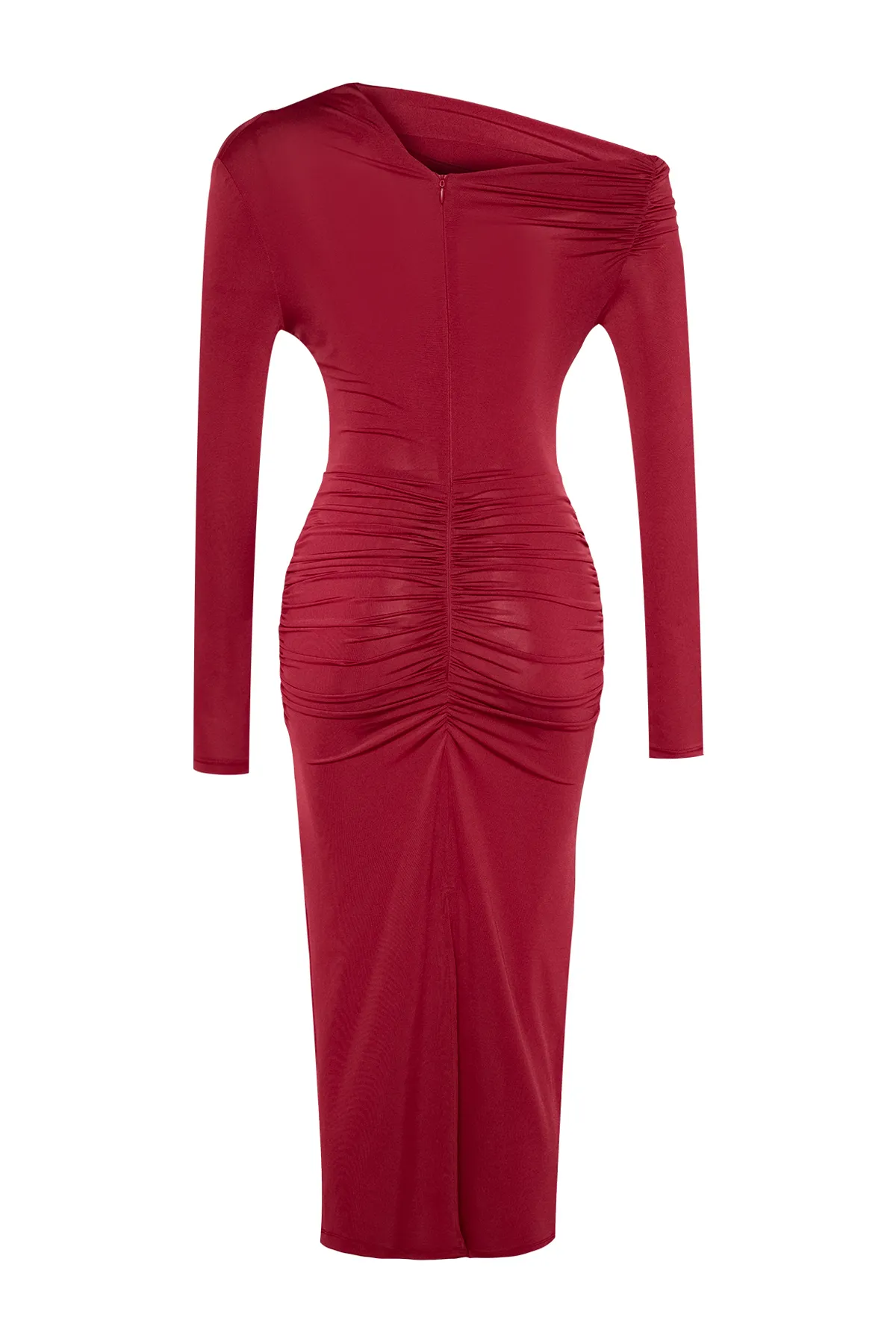 Trendyol Collection  Burgunderfarbenes, tailliertes, gestricktes Korsett mit detailliertem, elegantem Abendkleid TPRAW24EL00053