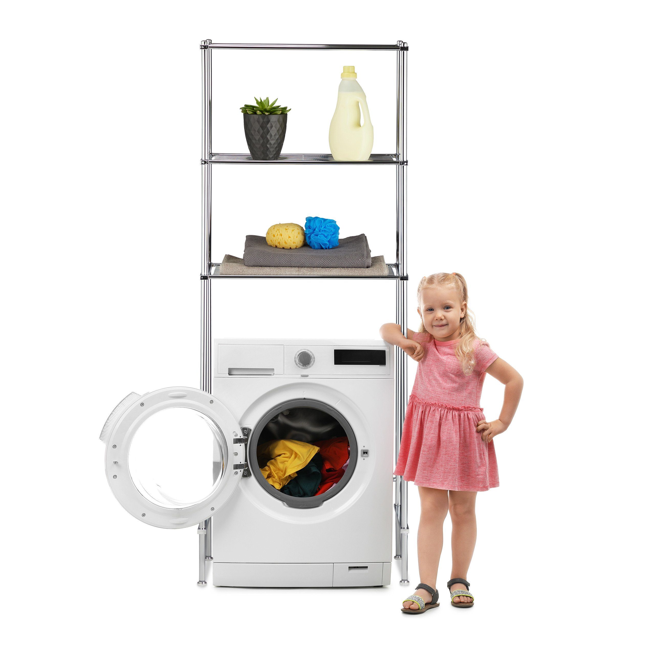 relaxdays Waschmaschinenumbauschrank Überbauregal Waschmaschine 3 Ablagen