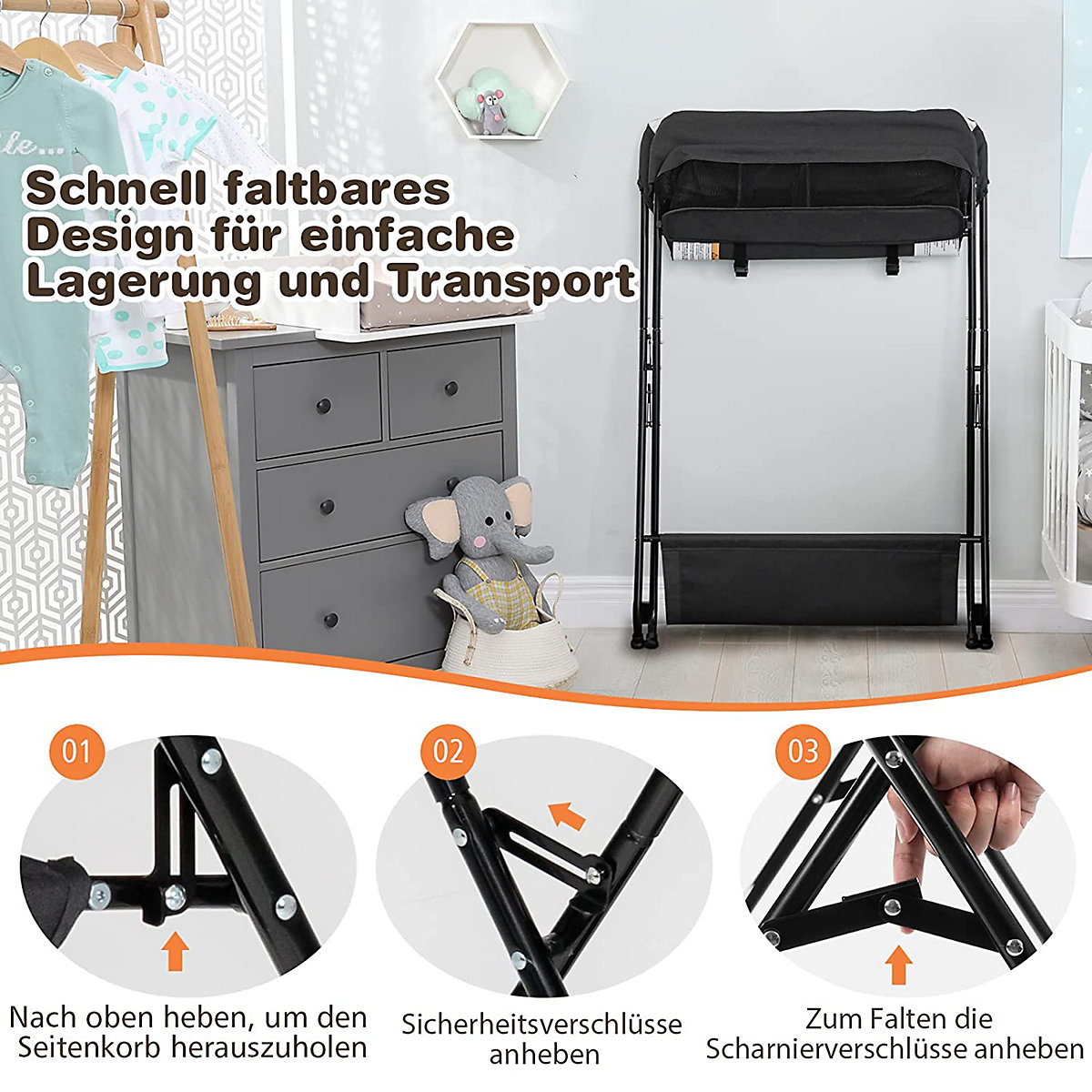 Wickeltisch Klappbar Wickelkommode mit Aufbewahrungskorb