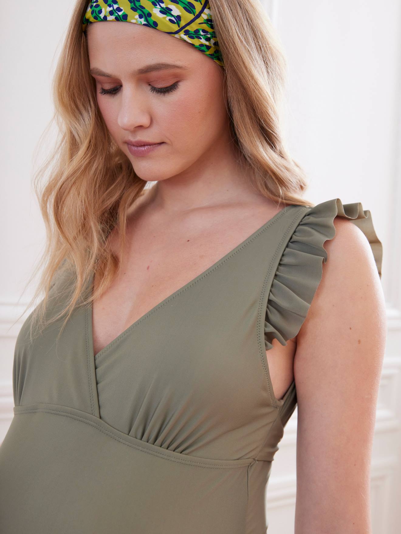 Maillot de bain 1 pièce cache-coeur grossesse et allaitement olive
