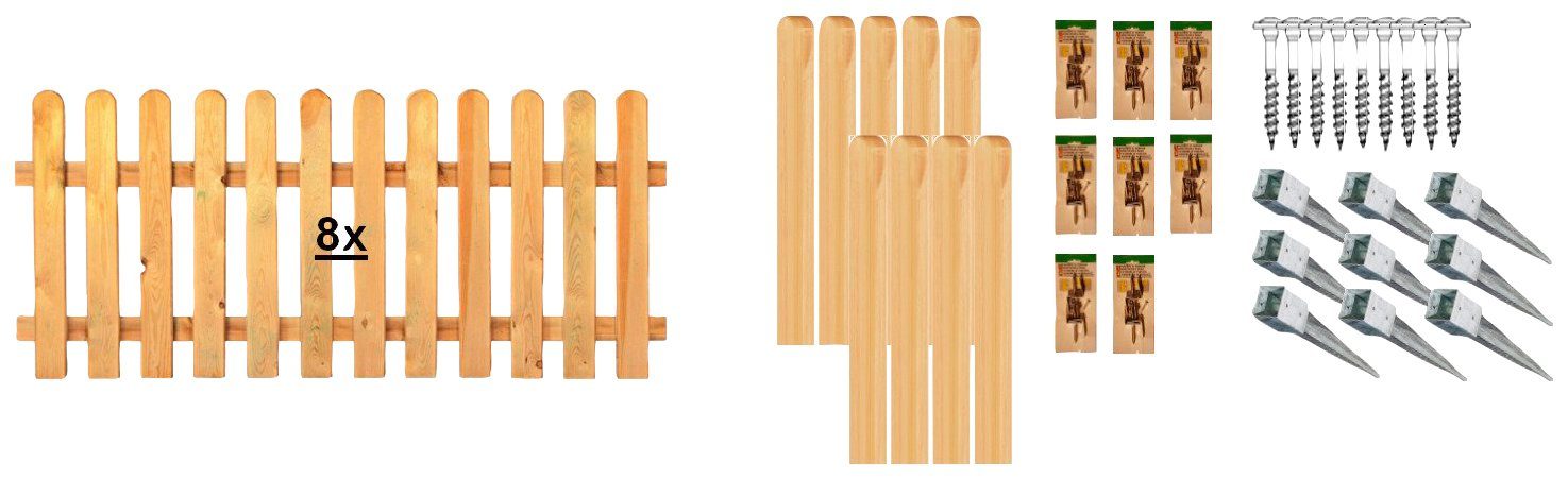 Tetzner & Jentzsch Staketenzaun Houston 6, (Set), 8 Elemente, LxH: 1521x80 cm