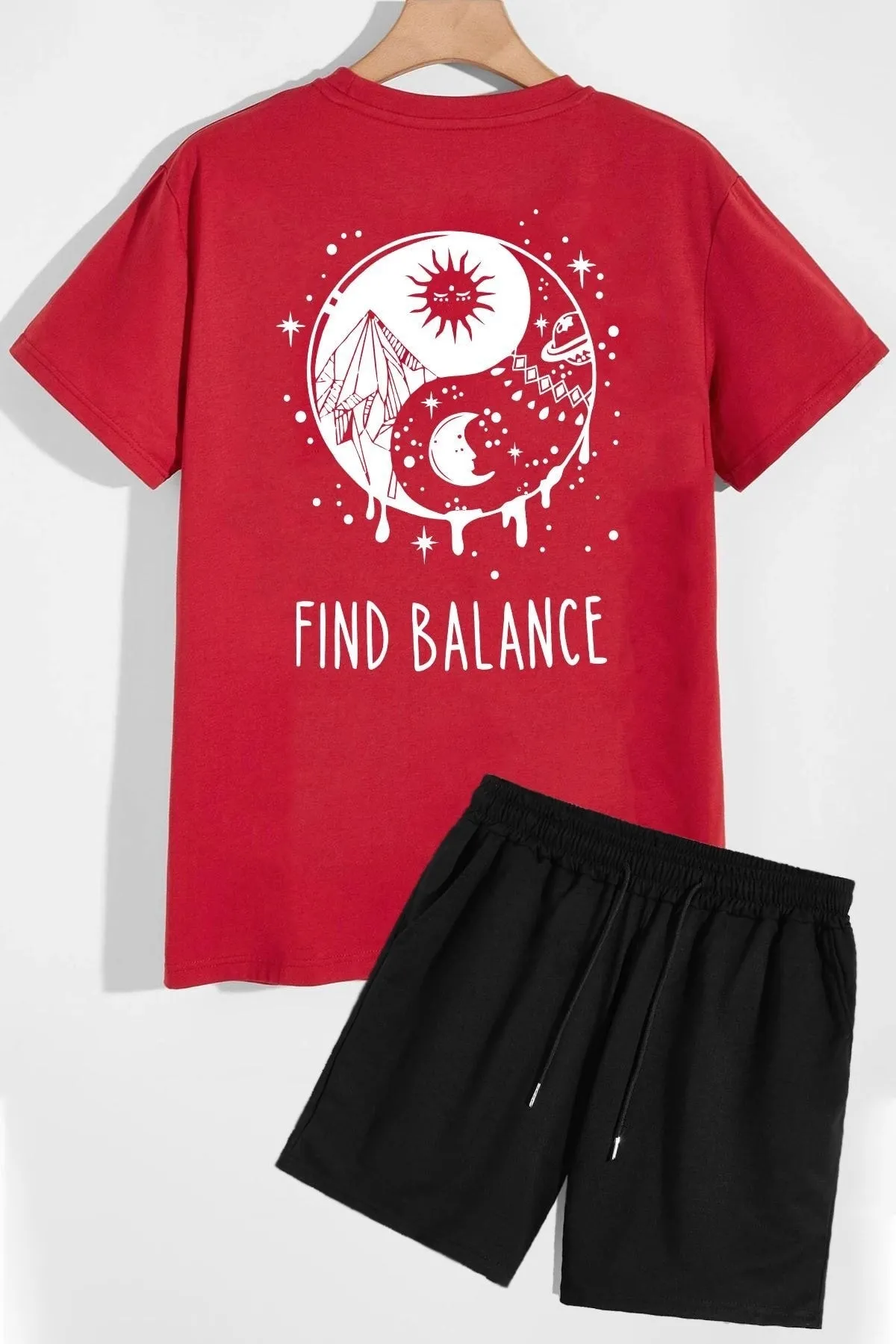 trendypassion  Ying Yang Shorts T-Shirt-Trainingsanzug-Set