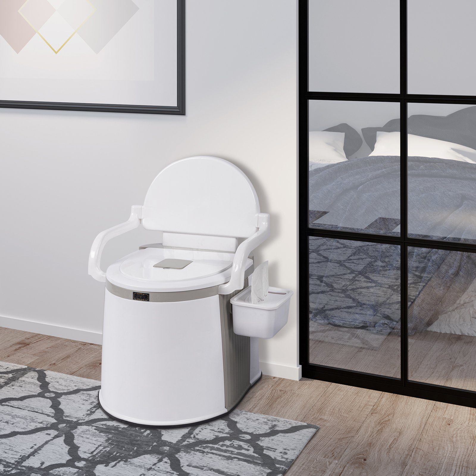 FCH Campingtoilette Tragbare mit Sitz, Deckel, Papierhandtuchbox, Camping