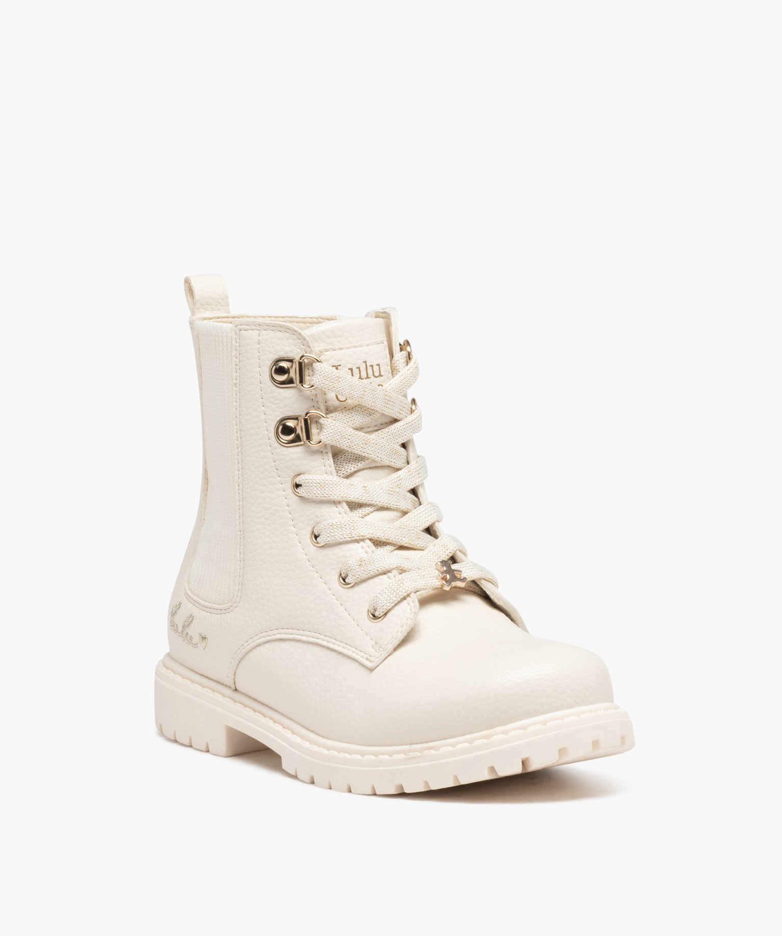 Boots à lacets et semelle crantée fille - LuluCastagnette ... blanc | GEMO