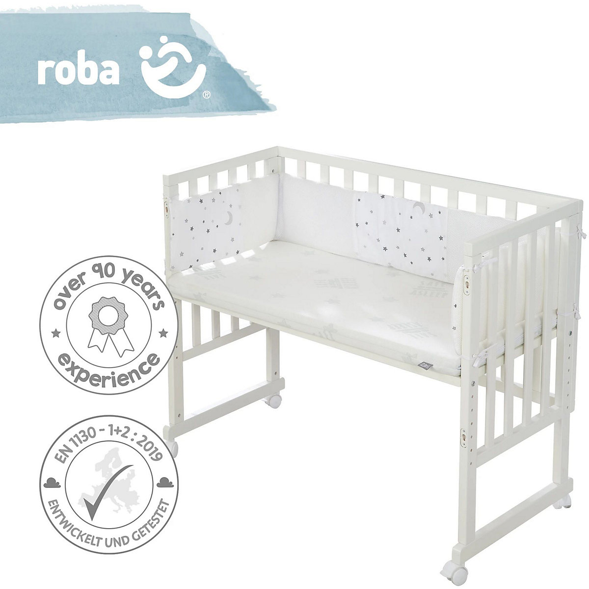 Stuben- & Beistellbett 3in1 mit Barriere roba Style grau