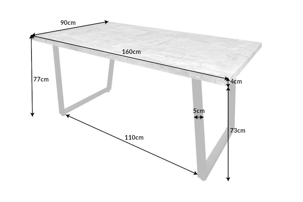 riess-ambiente Esstisch LOFT 160cm grau, Beton-Optik · Kufen-Gestell · Küchentisch · Industrial Design