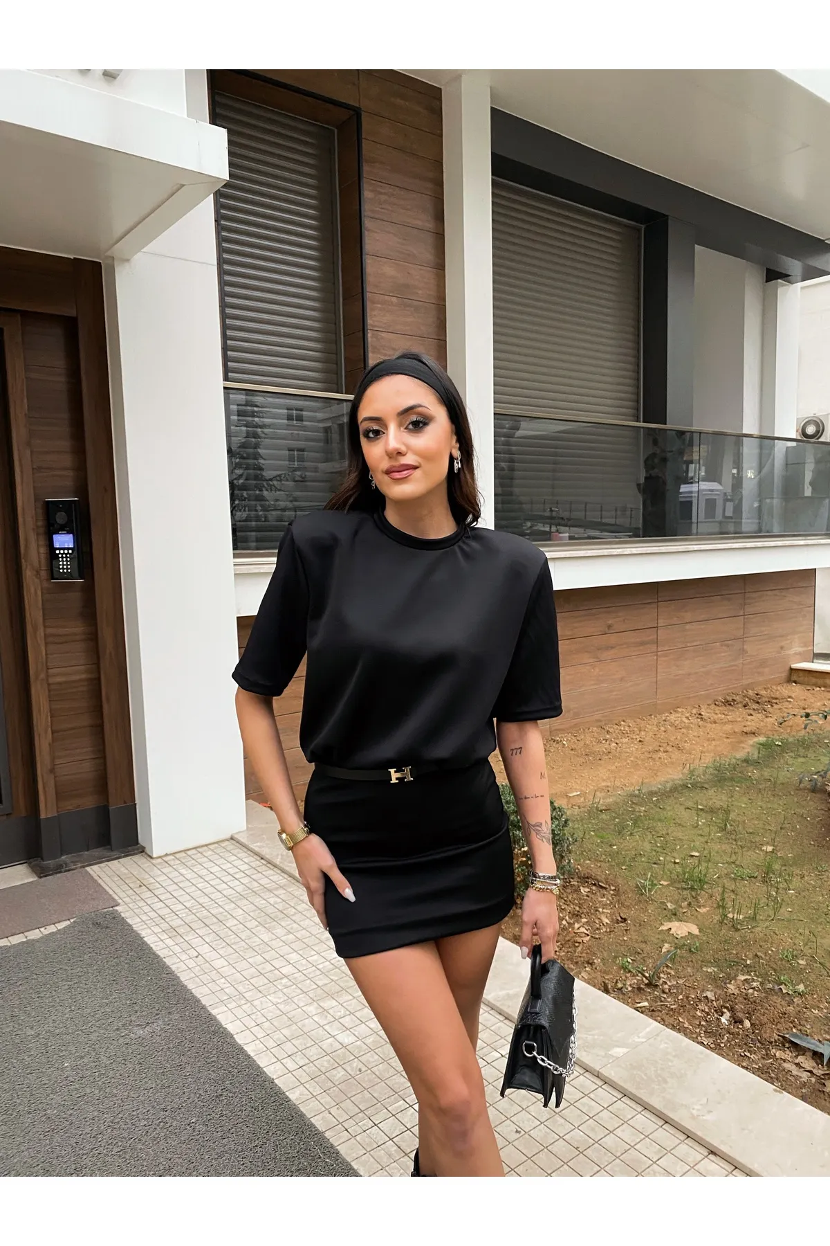 MEECY  Schwarzes Lycra-T-Shirt-Kleid für Damen