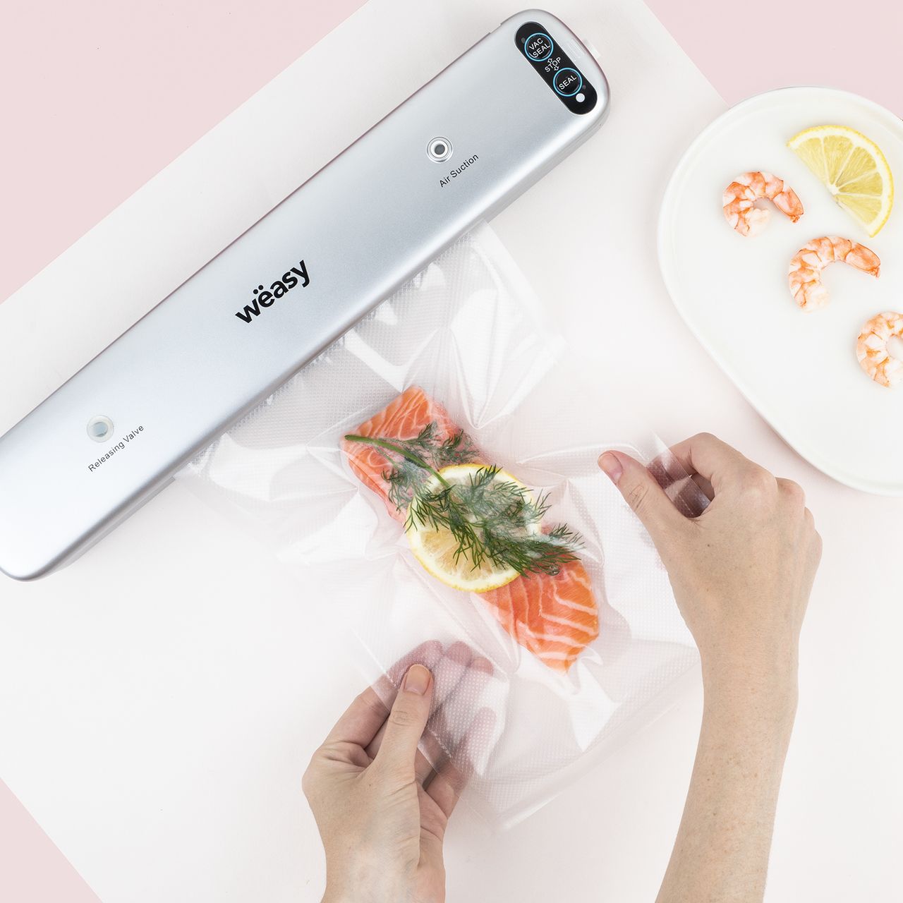 Weasy Wëasy  Vakuumiergerät SIL85 / 30 cm /  Edelstahl / professionelle Aufbewahrung von Lebensmitteln trocken & feucht / 10 waschbare Beutel / 85 W