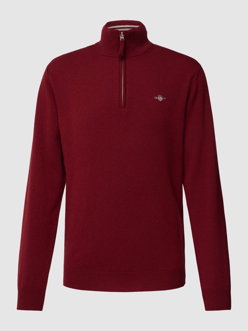 Strickpullover aus Wolle mit kurzem Reißverschluss in bordeaux rot