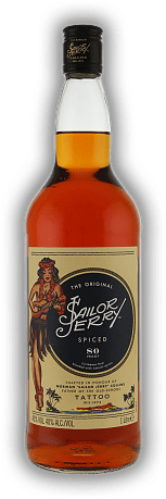 Sailor Jerry Spiced 1,00 Liter Sailor Jerry Spiced 1,00 Liter Eine dunkle, karibische Rum-basierte Spirituose verfeinert mit natürlichen Aromen. 1	 Liter - Vol 40%